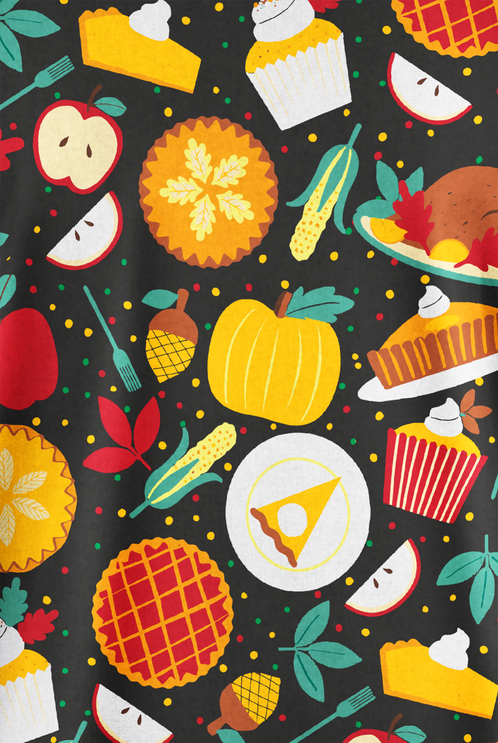 Butter-Soft Originals Thanksgiving Feast Women's 2-Pocket V-Neck Print Scrub Top