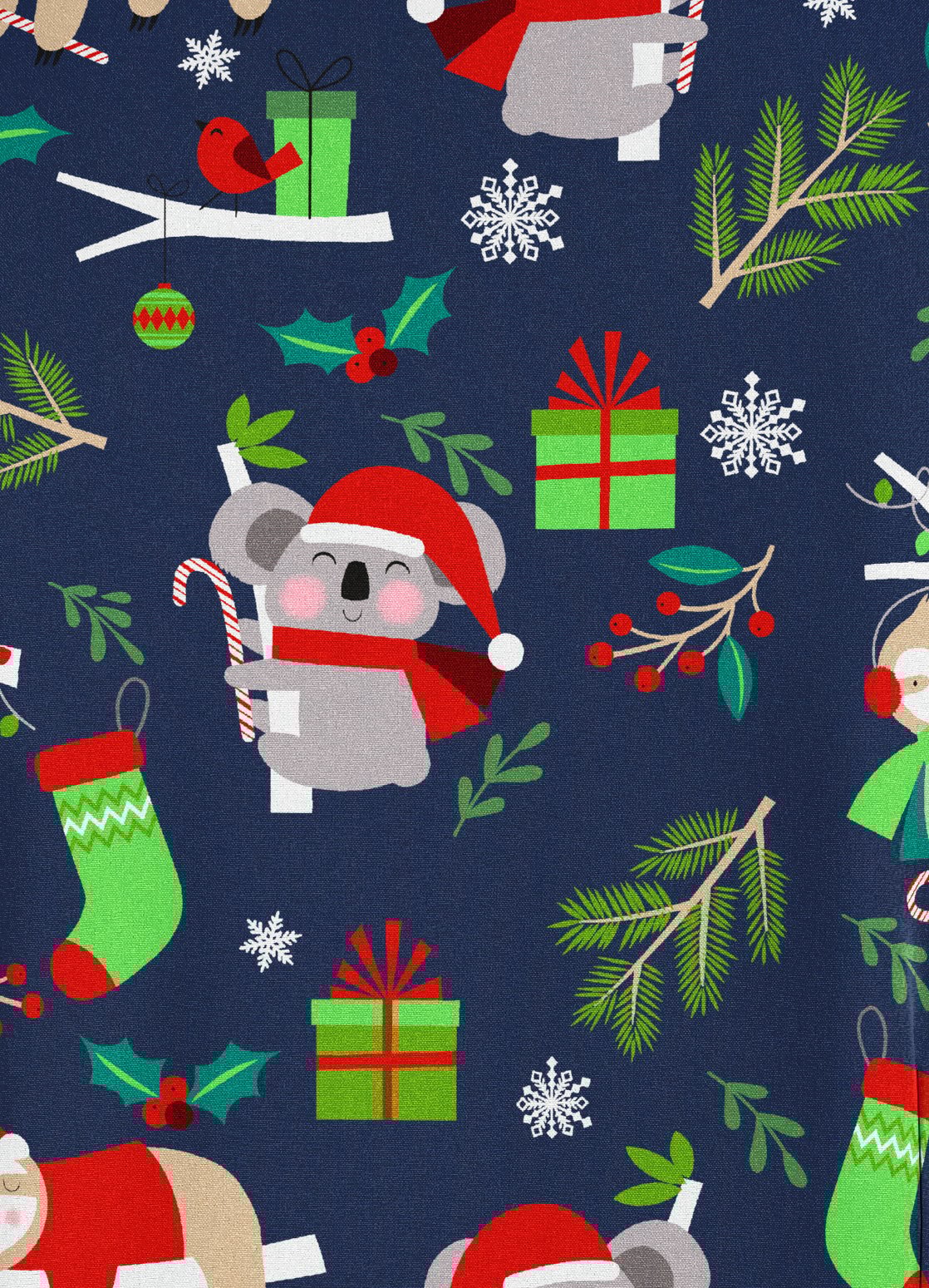 Blusa médica estampada Strictly Scrubs Sleepy Holiday Navy con cuello ojo de cerradura y 2 bolsillos para mujer