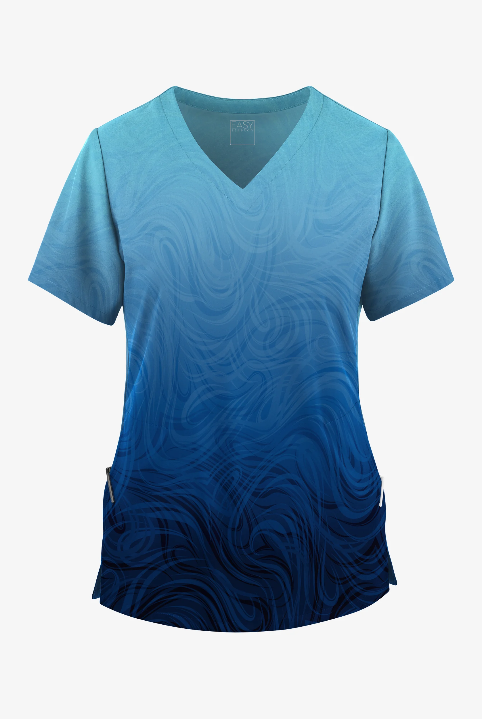Easy STRETCH Radiant Ripples Navy Women's V-Neck Print Scrub Top
