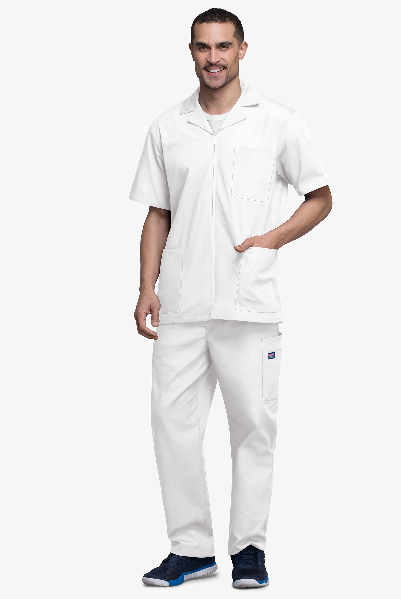 Chaqueta médica manga corta Cherokee Workwear con cremallera y 3 bolsillos para hombre