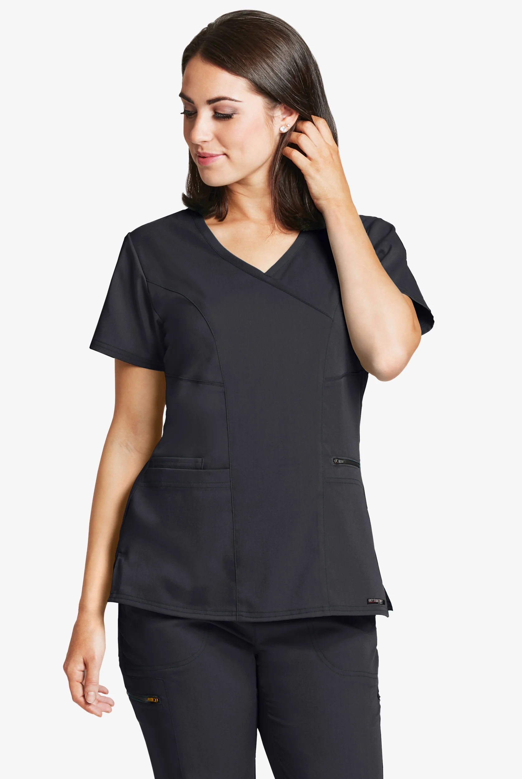 Grey's Anatomy by Barco Spandex STRETCH Kim Women's 3-Pocket Mock Wrap Scrub Top