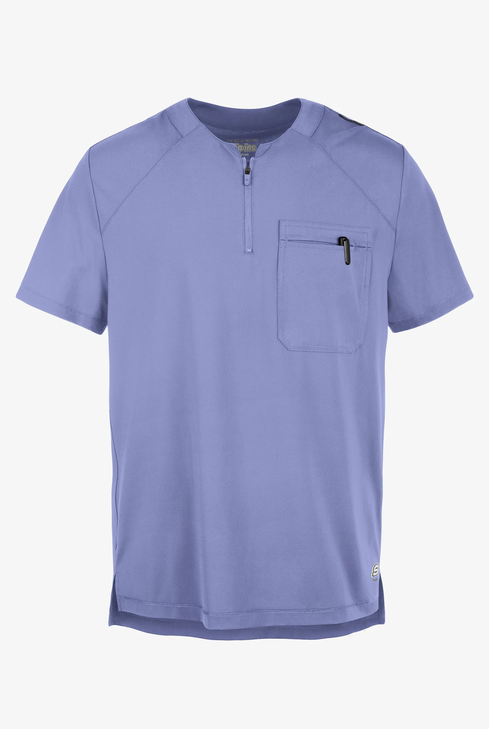 Skechers by Barco Slip-ins Flex Men's 1-Pocket STRETCH Tuck In Zipper Round Neck Scrub Top