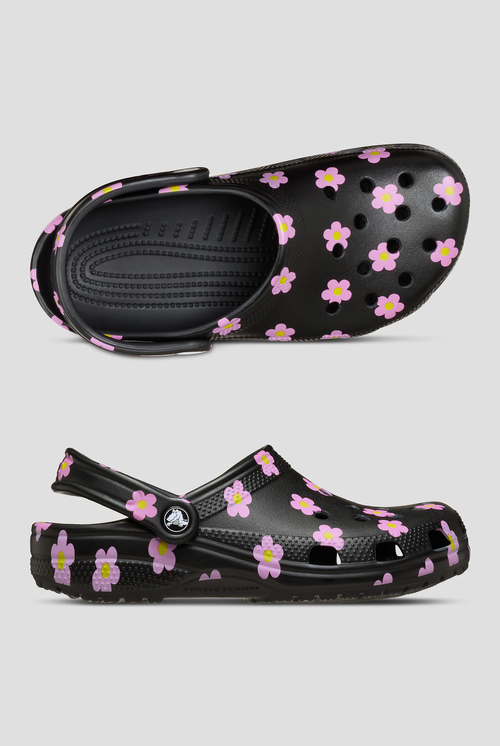 Crocs&trade; Women's Black / Pink Flower Classic Clog