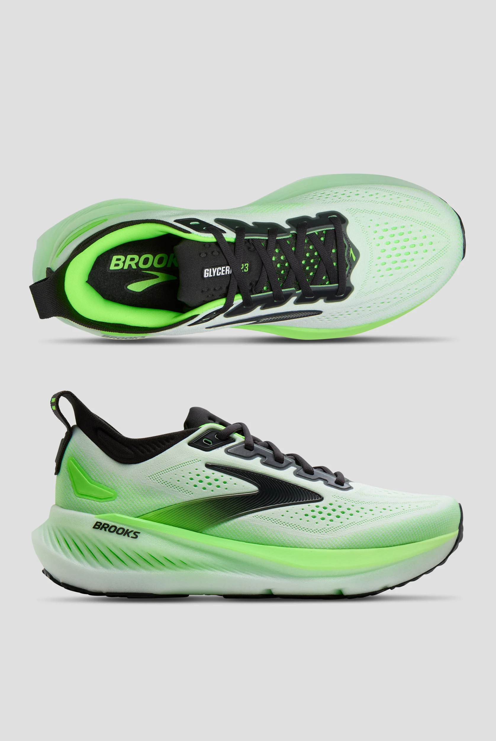 Brooks Men's Glycerin 23 White/Phantom/Green Gecko Athletic Lace Up Shoes