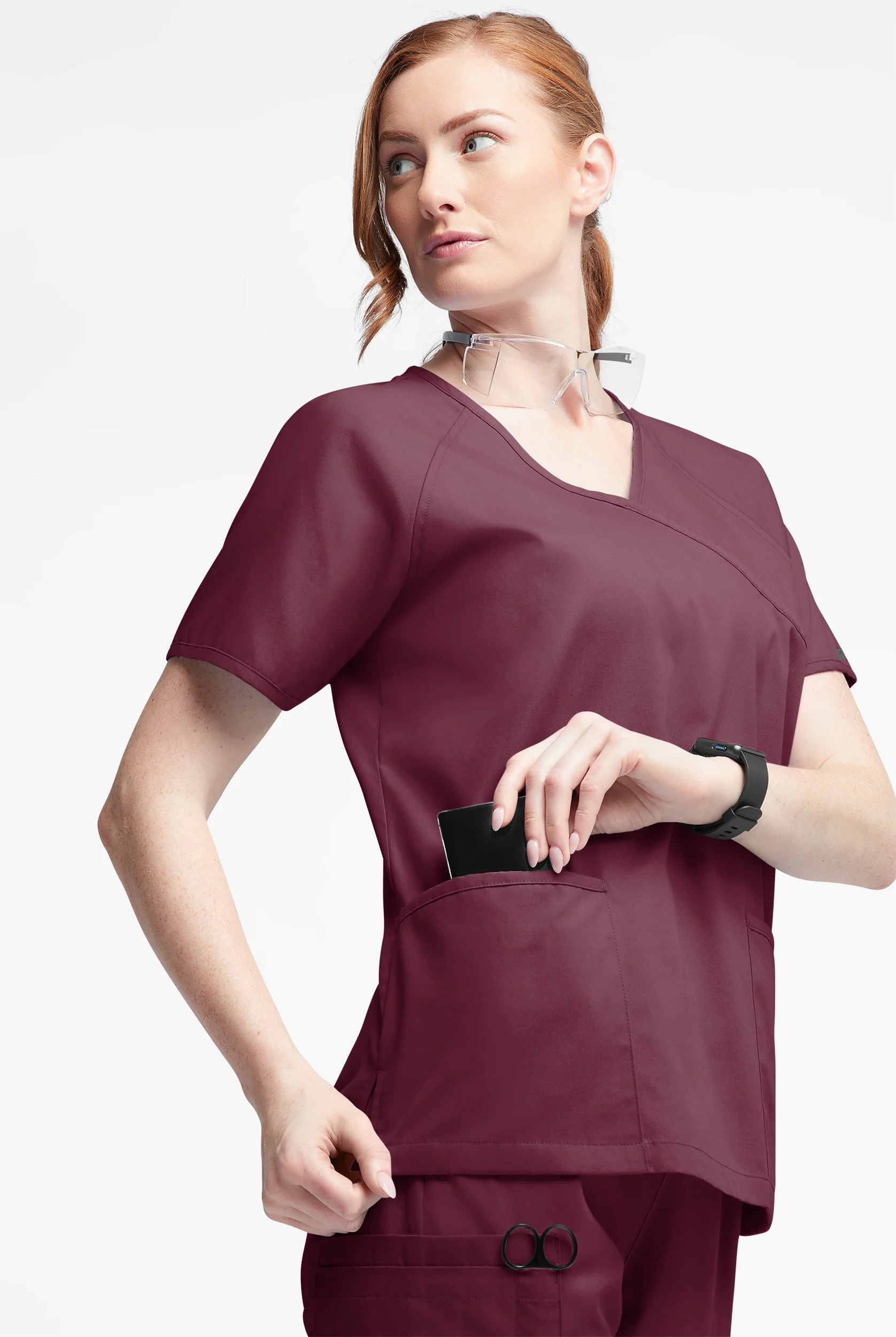 Butter-Soft Originals Women's 3-Pocket Mock Wrap Raglan Sleeve Scrub Top
