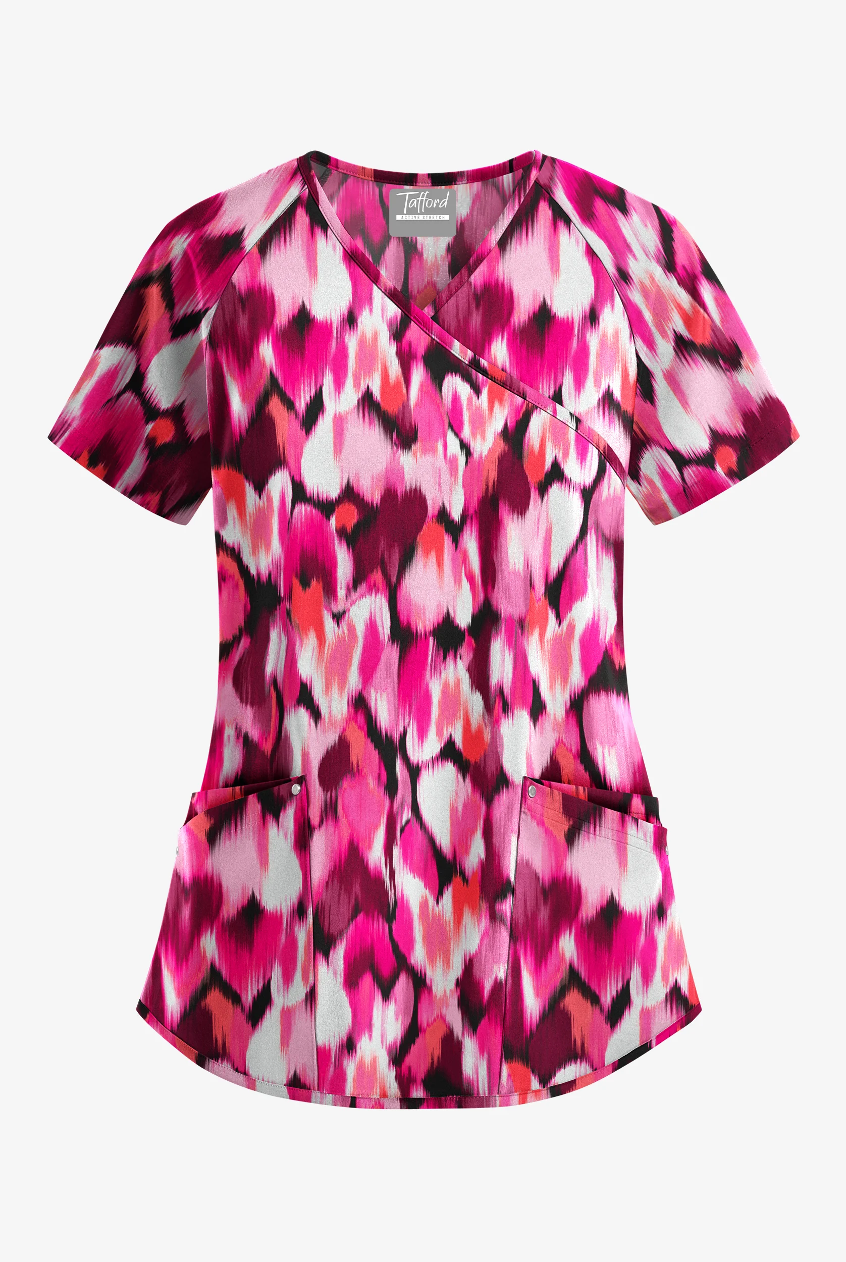 Tafford Active STRETCH Love Garden Onyx Women's 4-Pocket Raglan Print Scrub Top