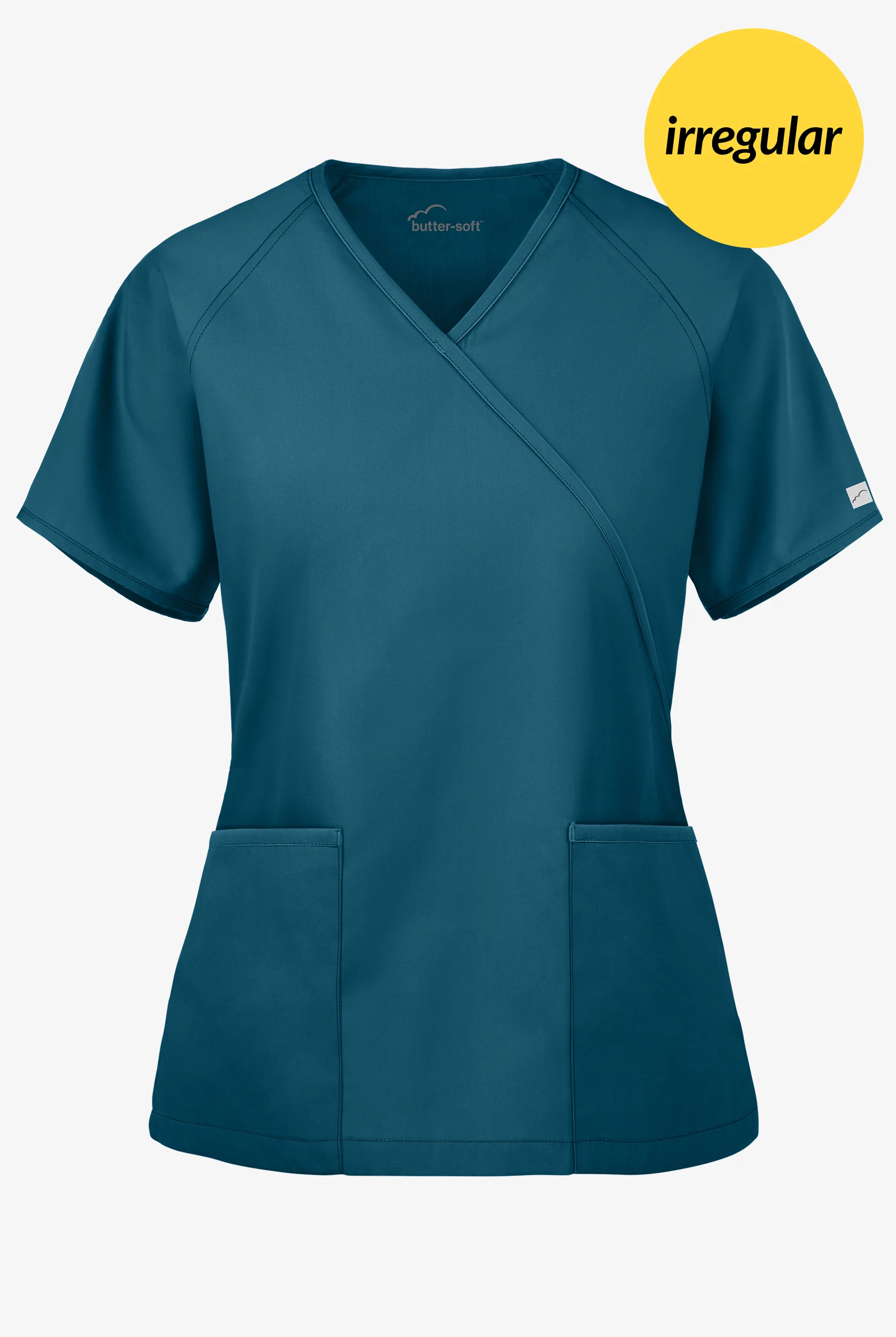 Butter-Soft Core Women's 2-Pocket Solid Mock Wrap Scrub Top **IRREGULAR**