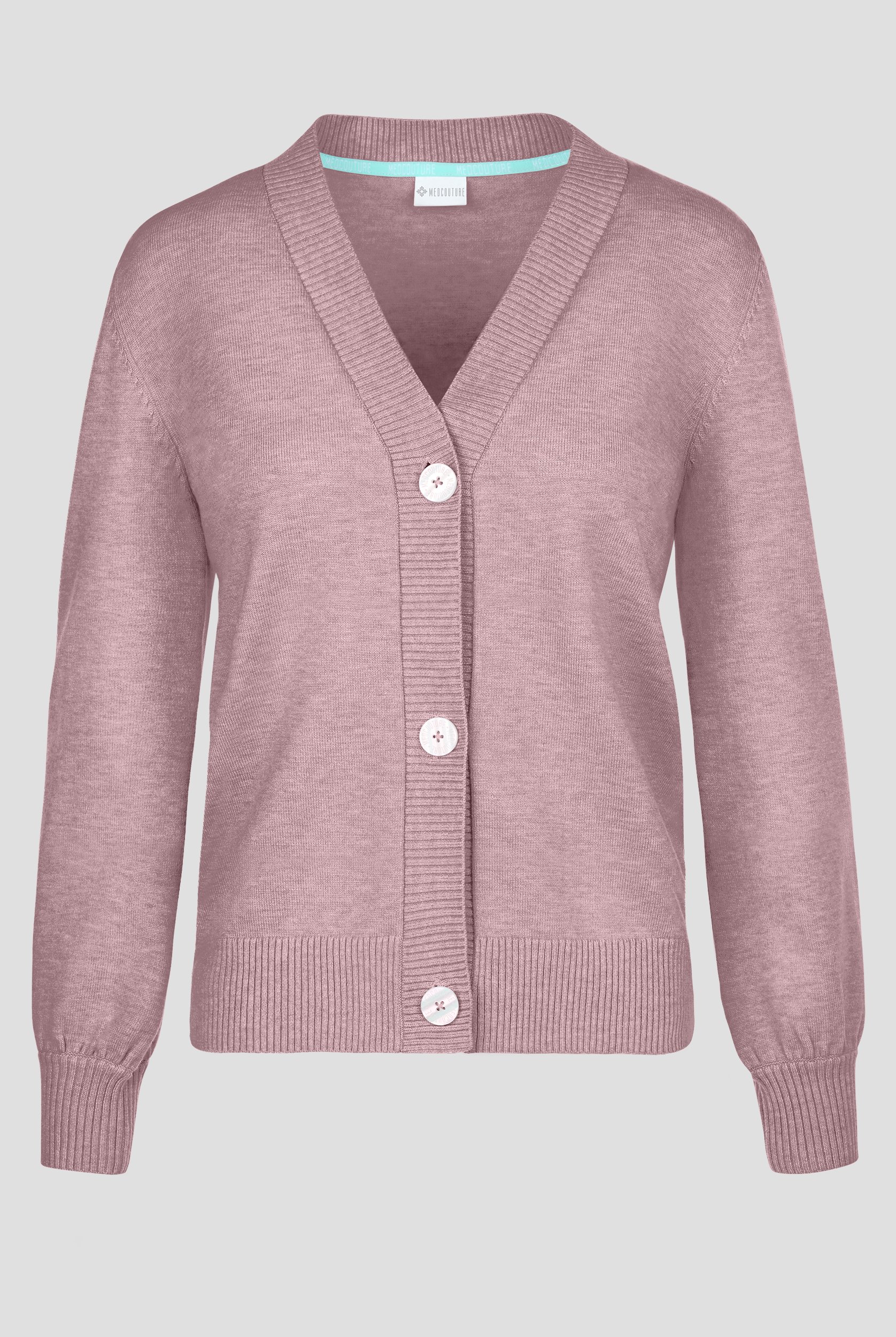 Med Couture Layers Women's Button Front Balloon Sleeve Knit Scrub Cardigan