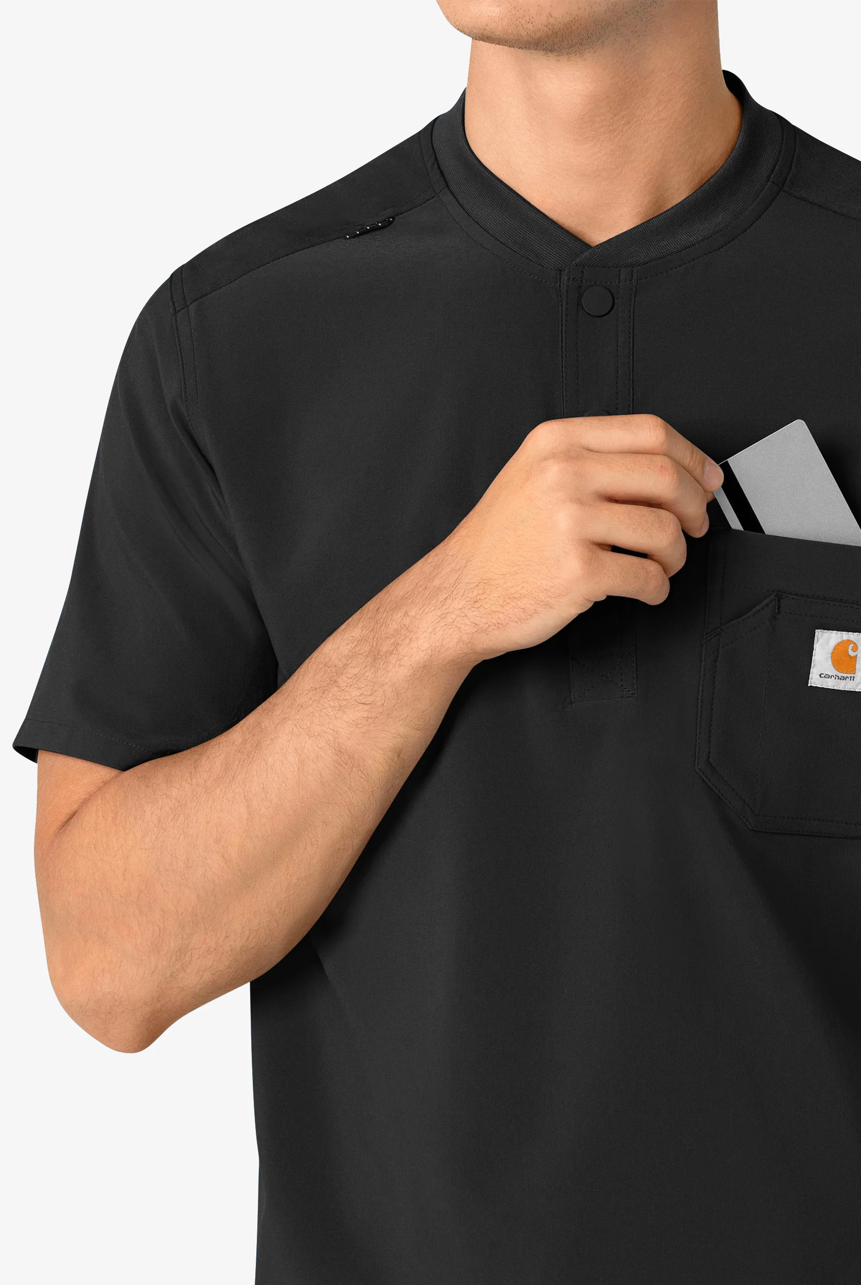 Carhartt Cross-Flex Men's 3-Pocket STRETCH Zip Pocket Henley Banded Collar Scrub Top