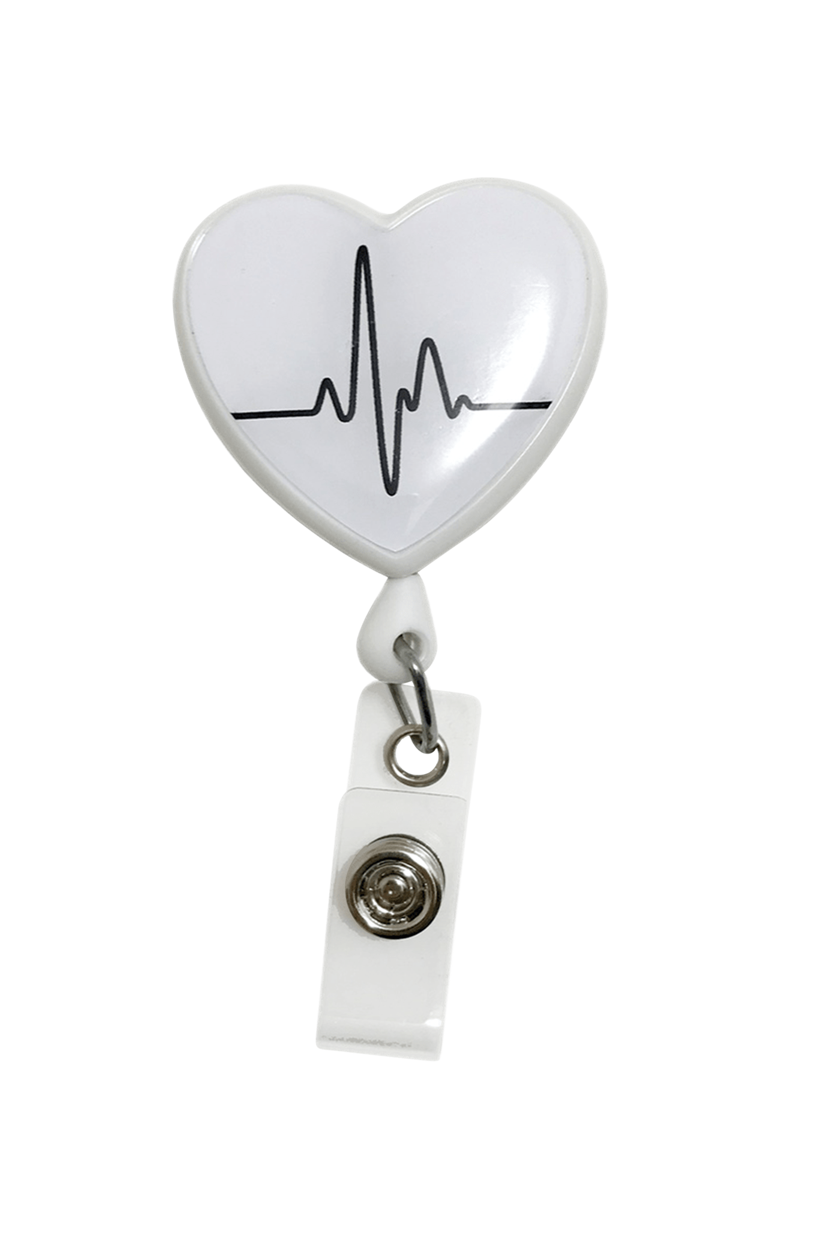 Prestige Deluxe Retracteze™ White EKG Heart Button Snap ID Badge Holder