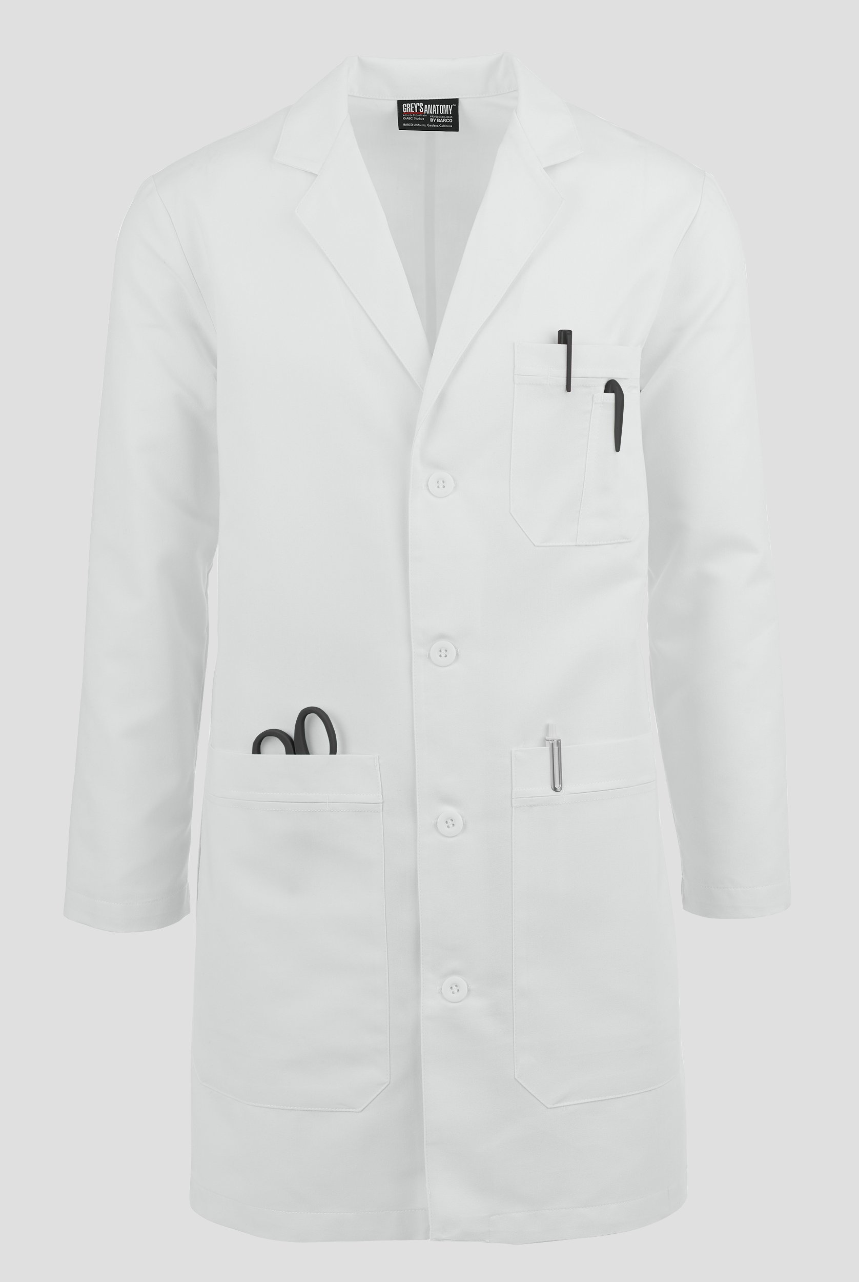 Bata de laboratorio Grey's Anatomy con escote con cuello y 5 bolsillos para hombre