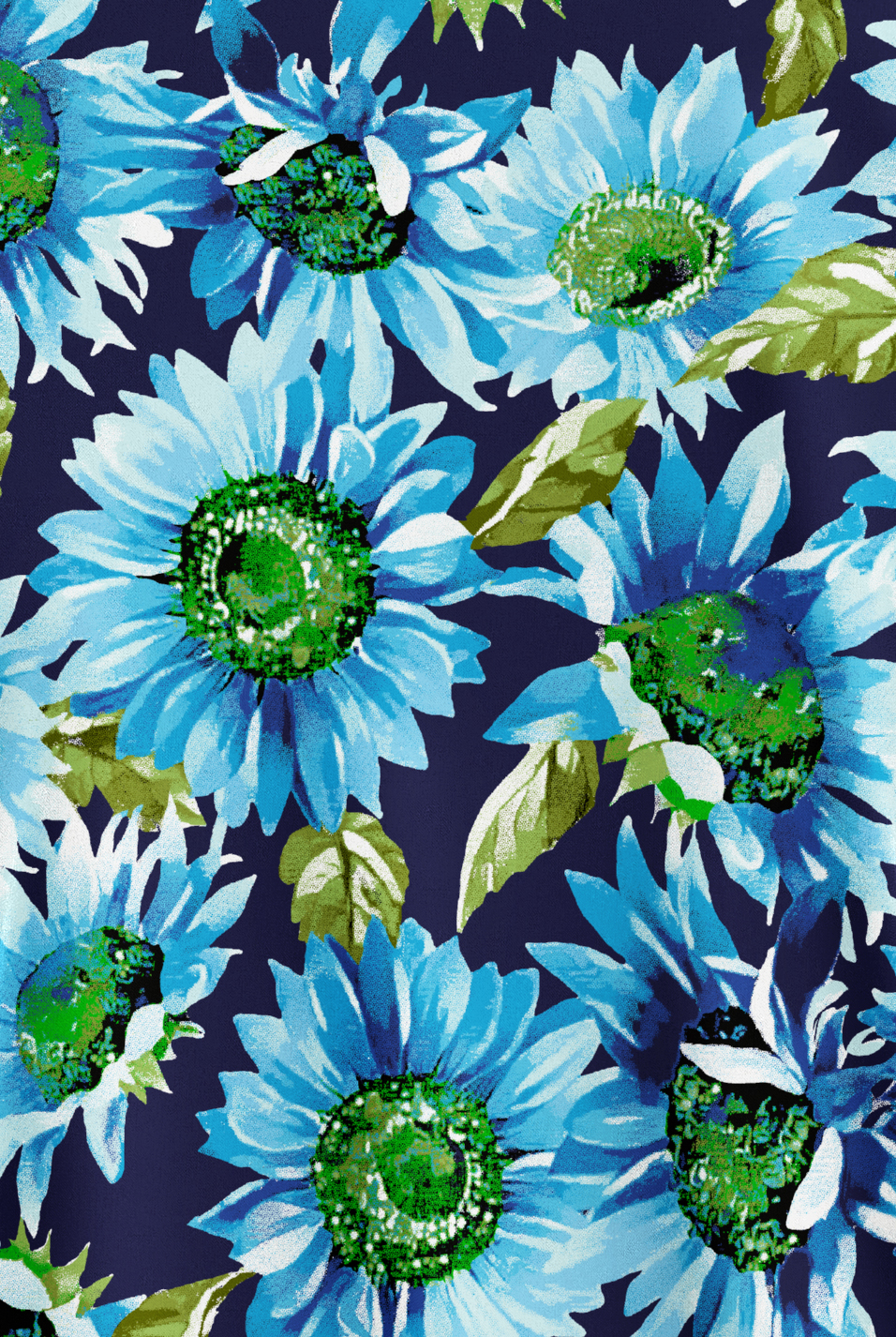 Butter-Soft STRETCH Tuscan Sunflowers Turquoise Women's 2-Pocket V-Neck Print Scrub Top