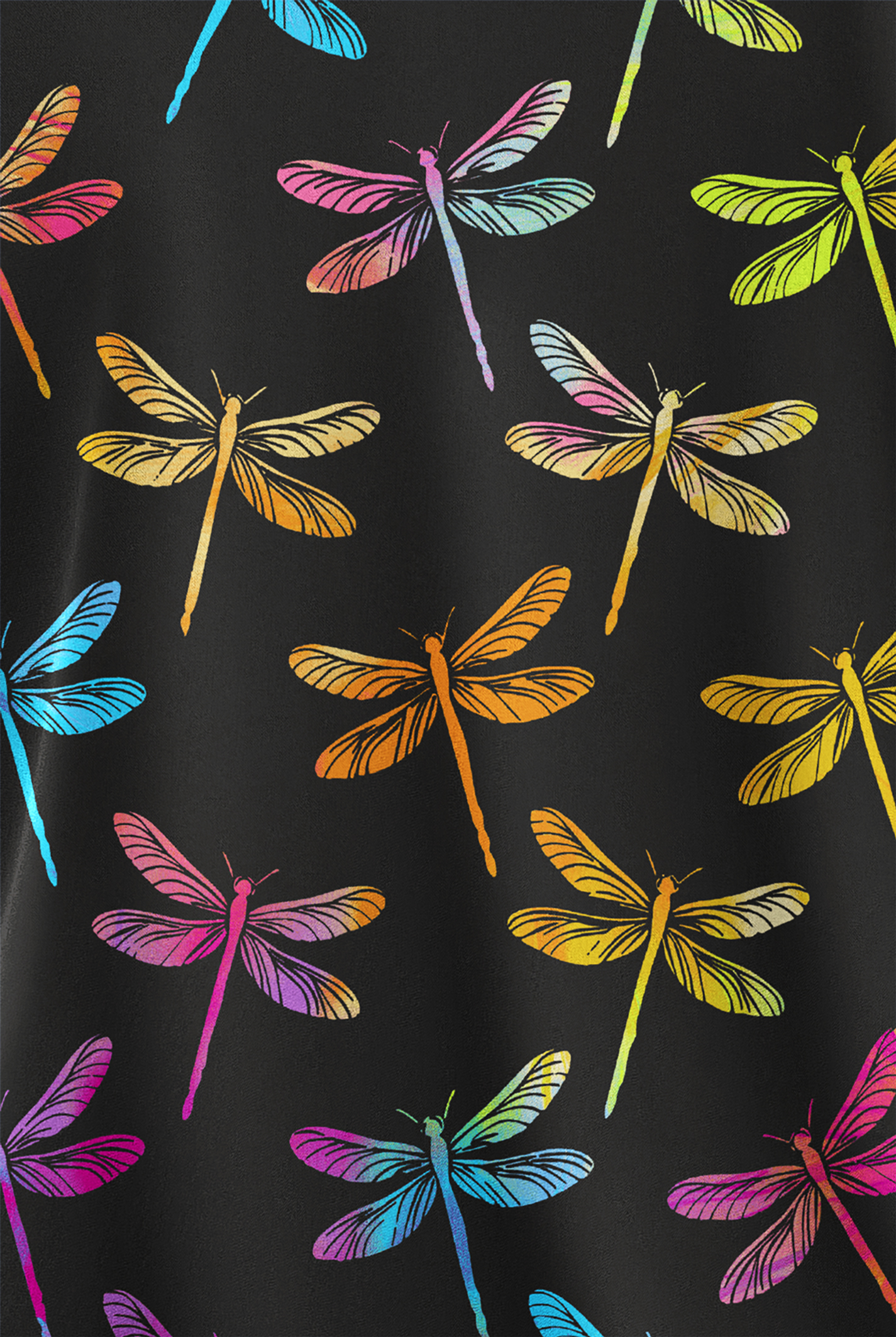 Butter-Soft STRETCH Dragonfly Dance Black Women's 2-Pocket V-Neck Print Scrub Top