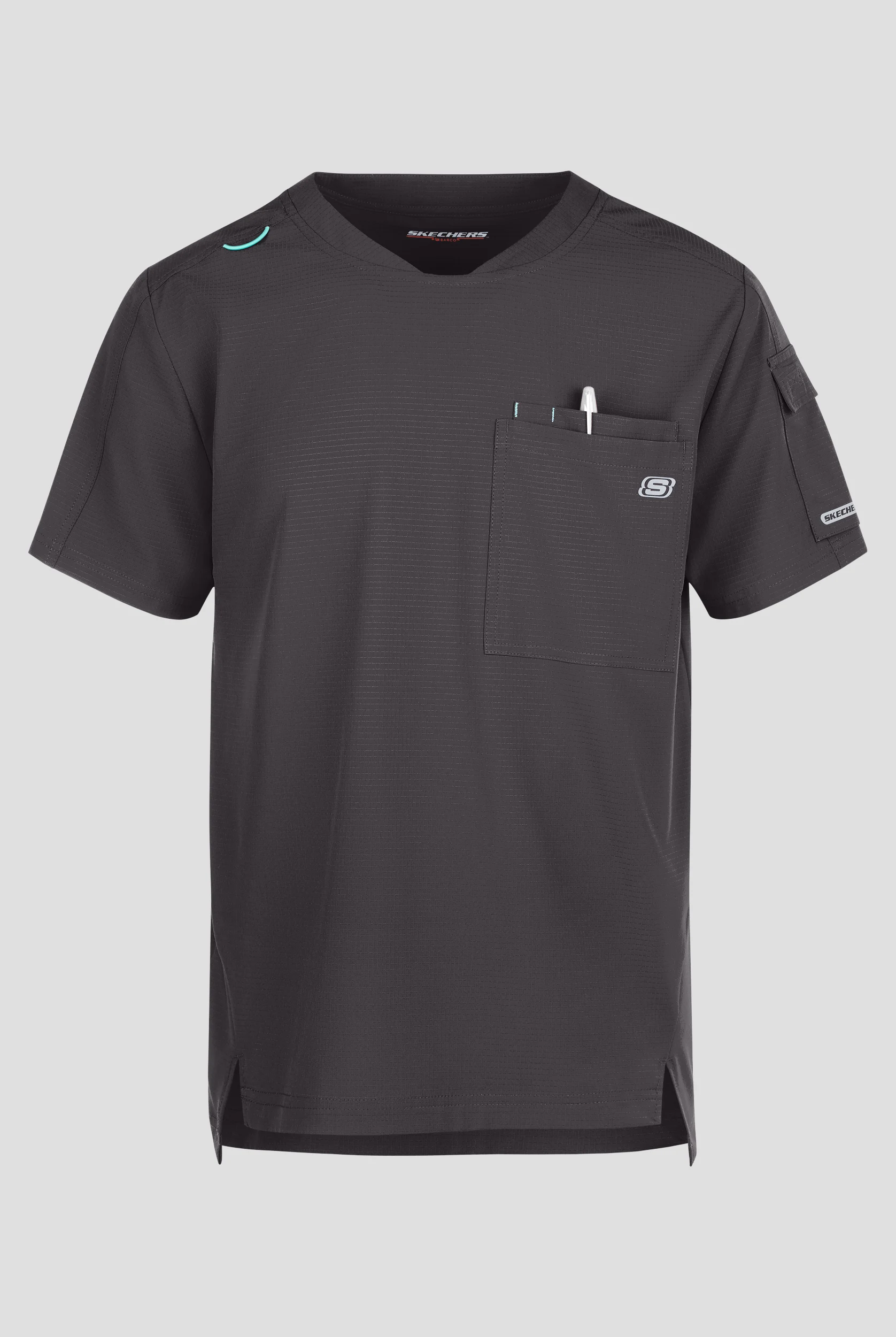 Skechers by Barco Ripstop Station Men's 3-Pocket STRETCH Notched Hem Round Neck Scrub Top