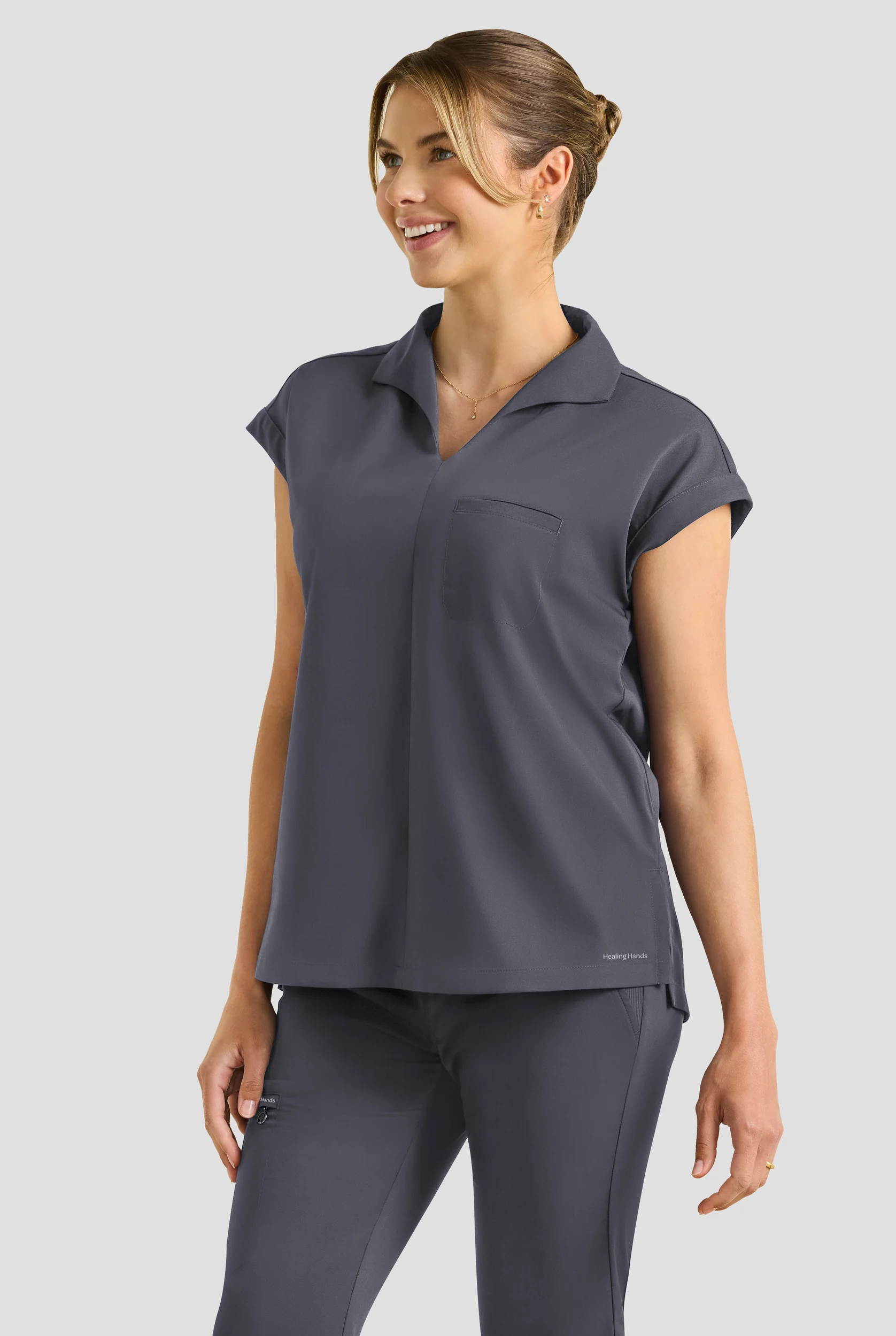 Blusa m&eacute;dica Healing Hands Purple Label STRETCH con 1 bolsillo y mangas dolm&aacute;n para mujer