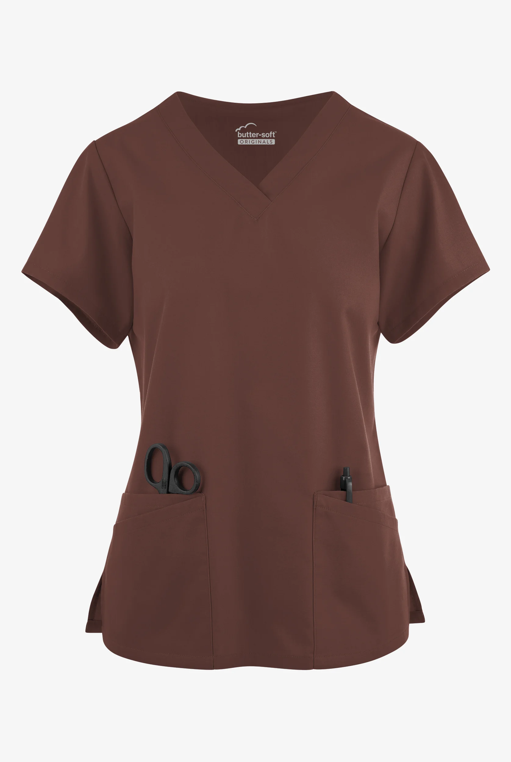Blusa médica Butter-Soft Originals con cuello en V y 6 bolsillos para mujer