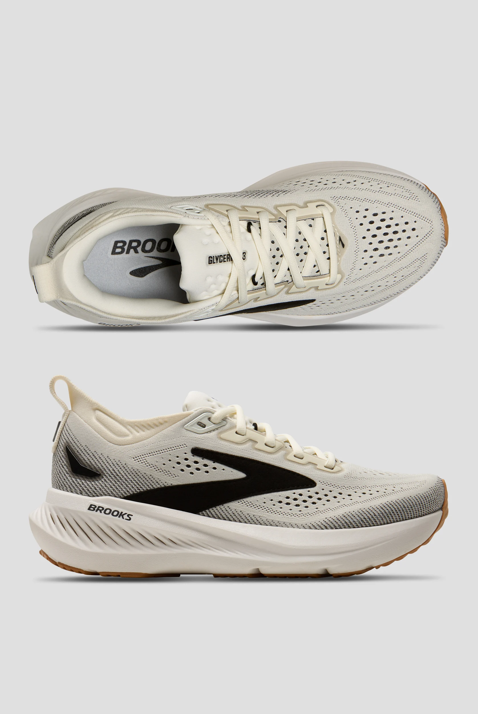 Brooks Women's Glycerin 23 White/Black/Biscuit Athletic Lace Up Shoes