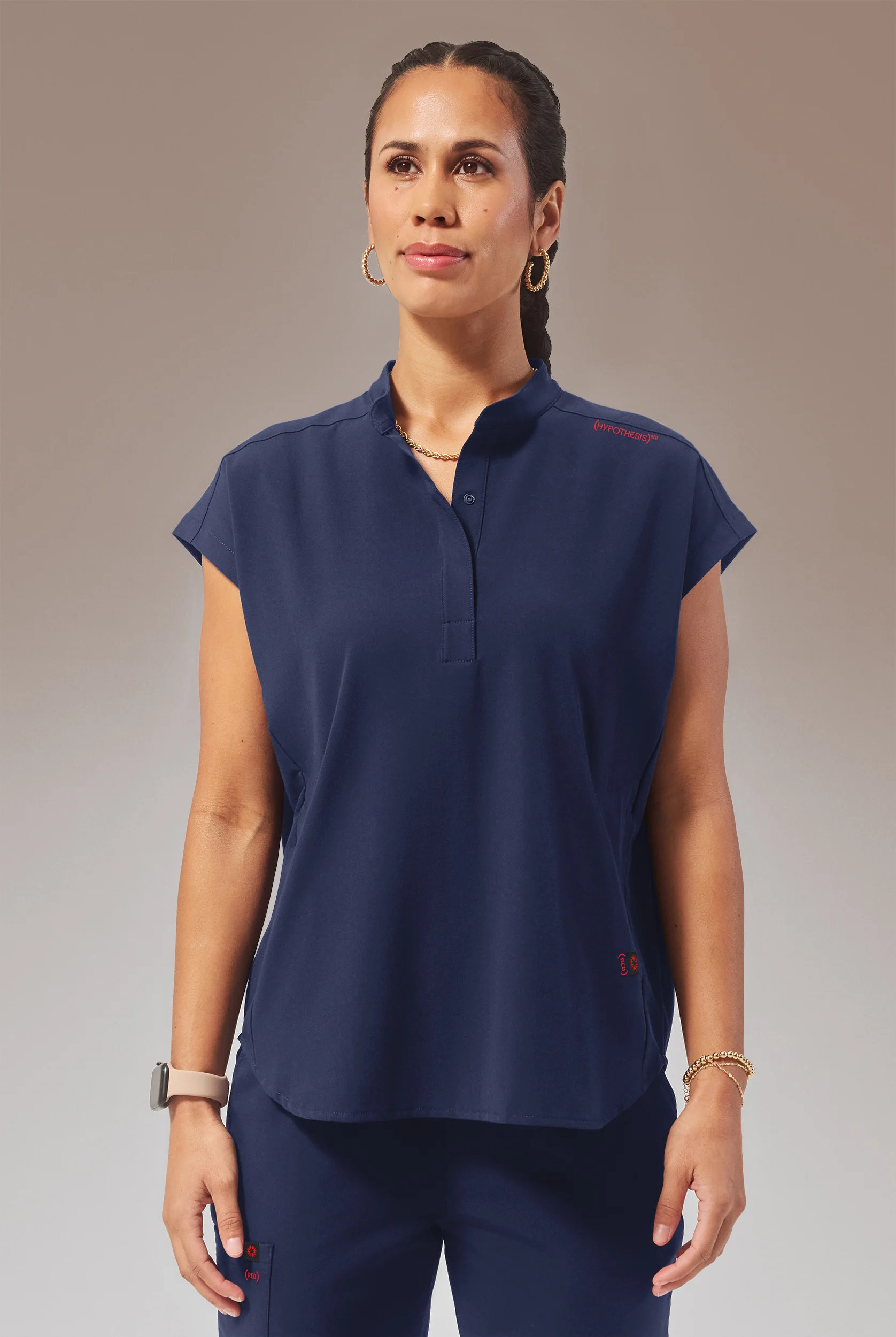 Hypothesis (RED) Meta Oversized Women's 2-Pocket STRETCH Dolman Sleeve Scrub Top