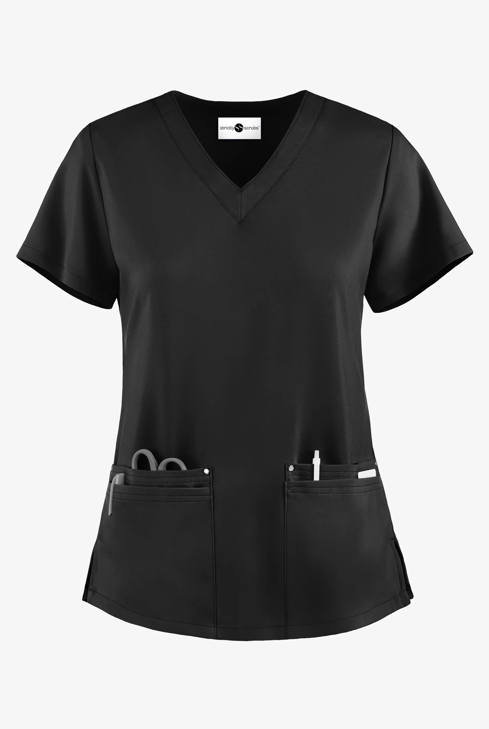 Blusa médica Strictly Scrubs Lina con cuello en V ingleteado y 4 bolsillos para mujer