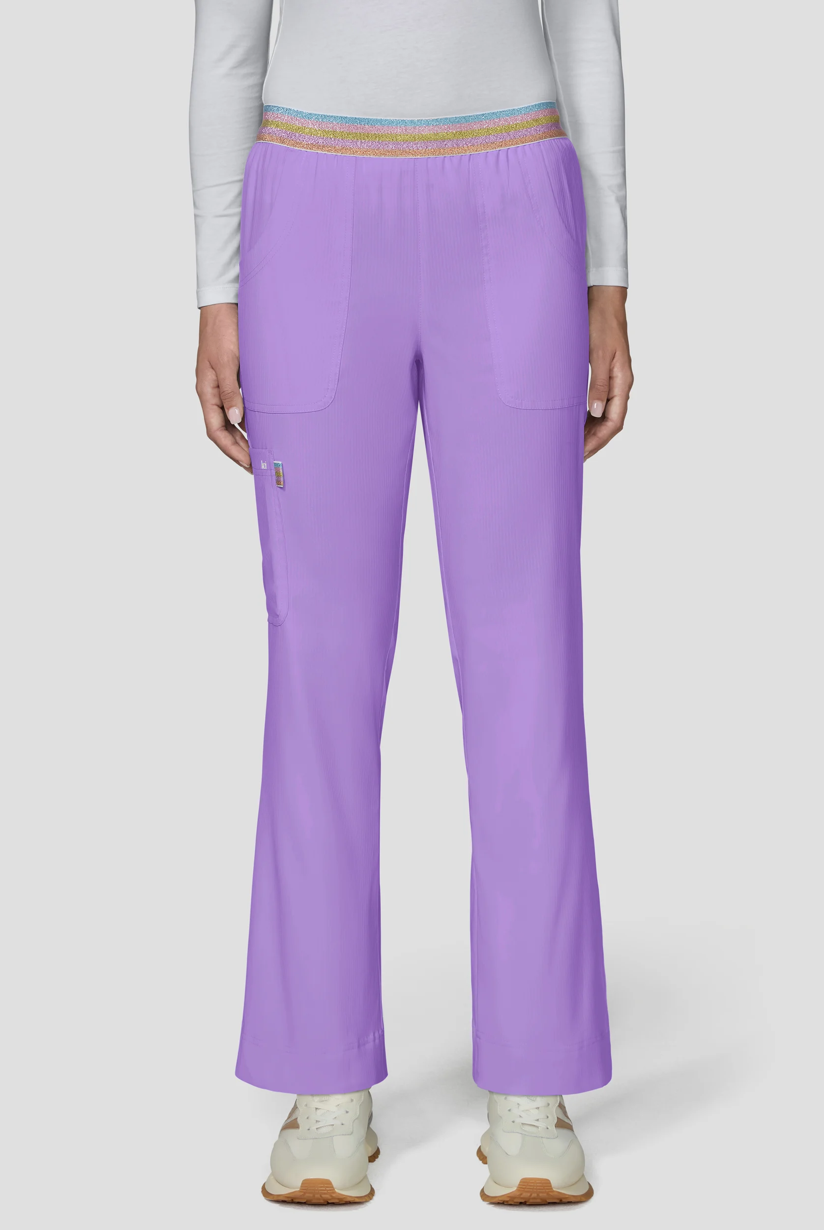 koi Lite&trade; Willow Women's 5-Pocket Rainbow Shimmer Trim Straight Leg Cargo Scrub Pant