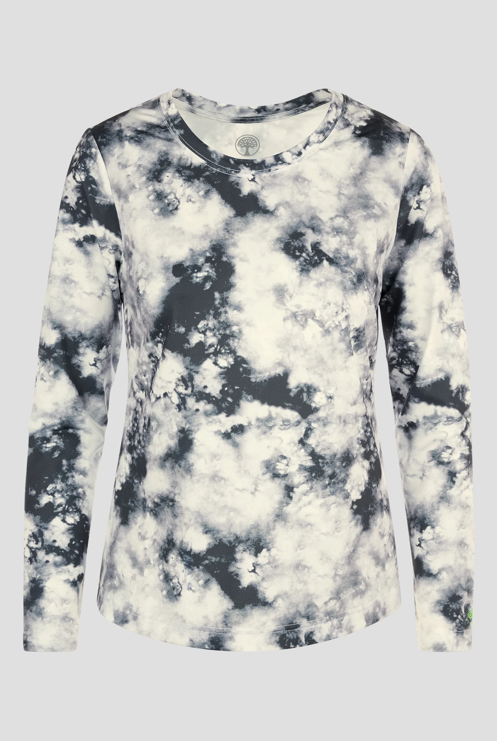 Healing Hands Black Tie Dye Women's STRETCH Round Neck Knit Print Underscrub