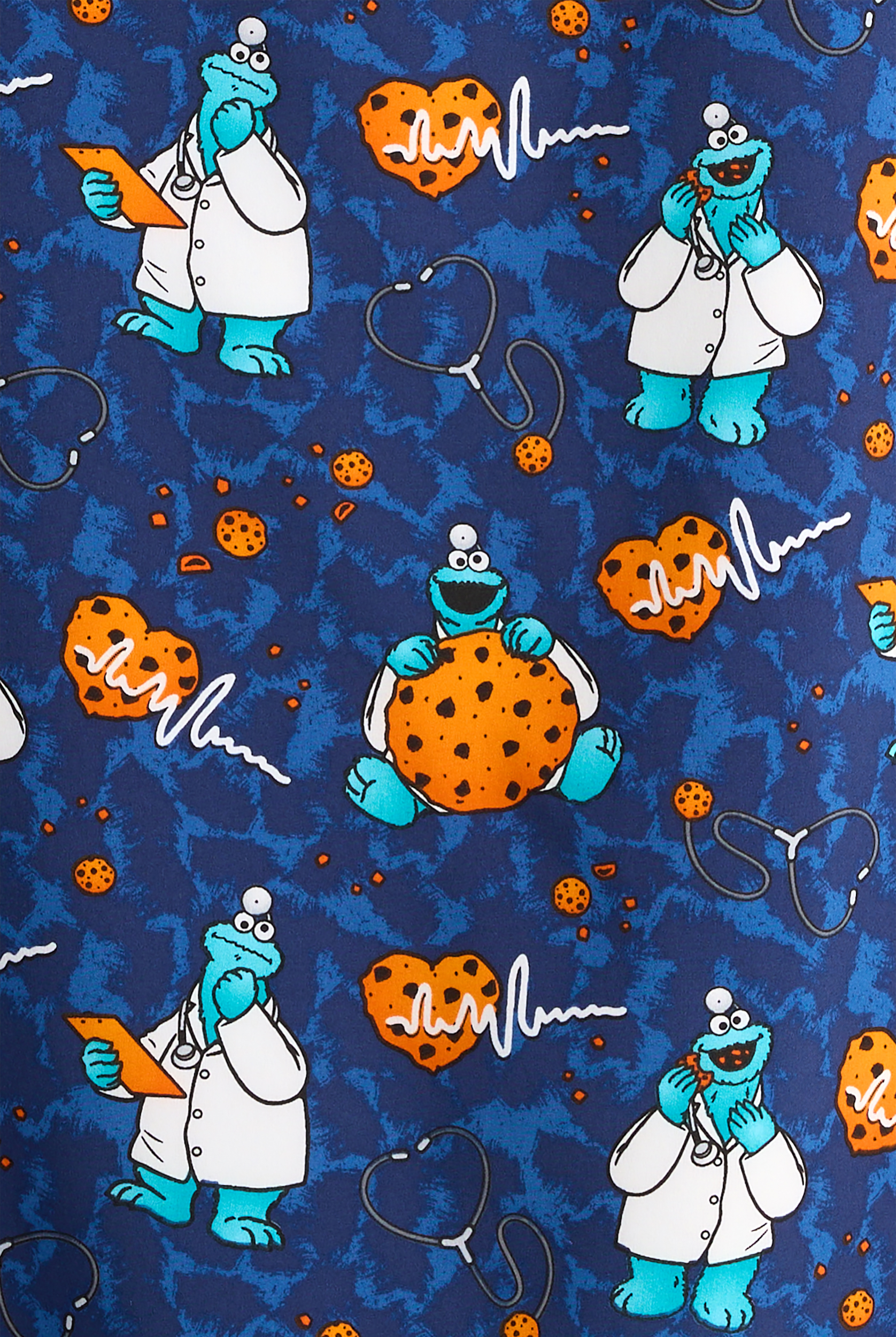 Tooniforms Sesame Street Doctor Cookies Unisex 2-Pocket STRETCH V-Neck Print Scrub Top