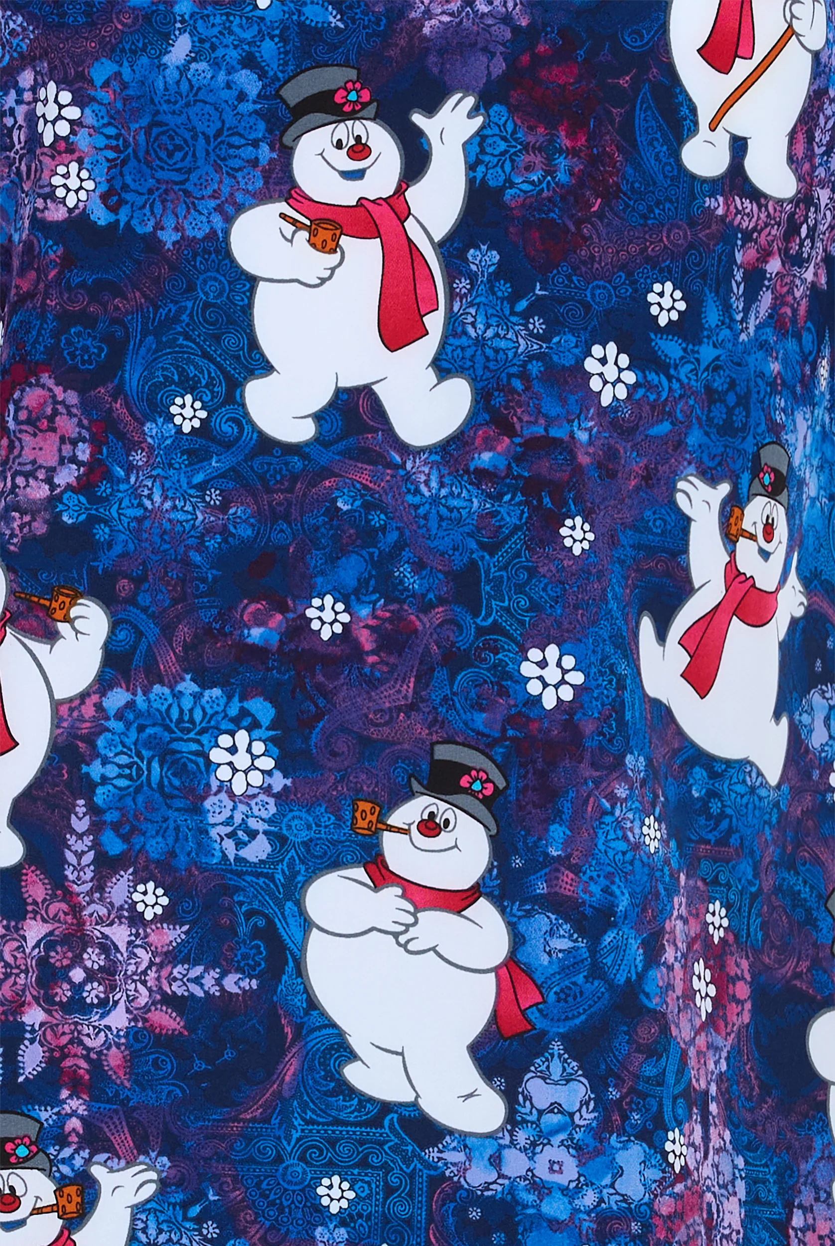 Tooniforms Frosty Snowman Chilly Tiles Women's 2-Pocket STRETCH V-Neck Print Scrub Top