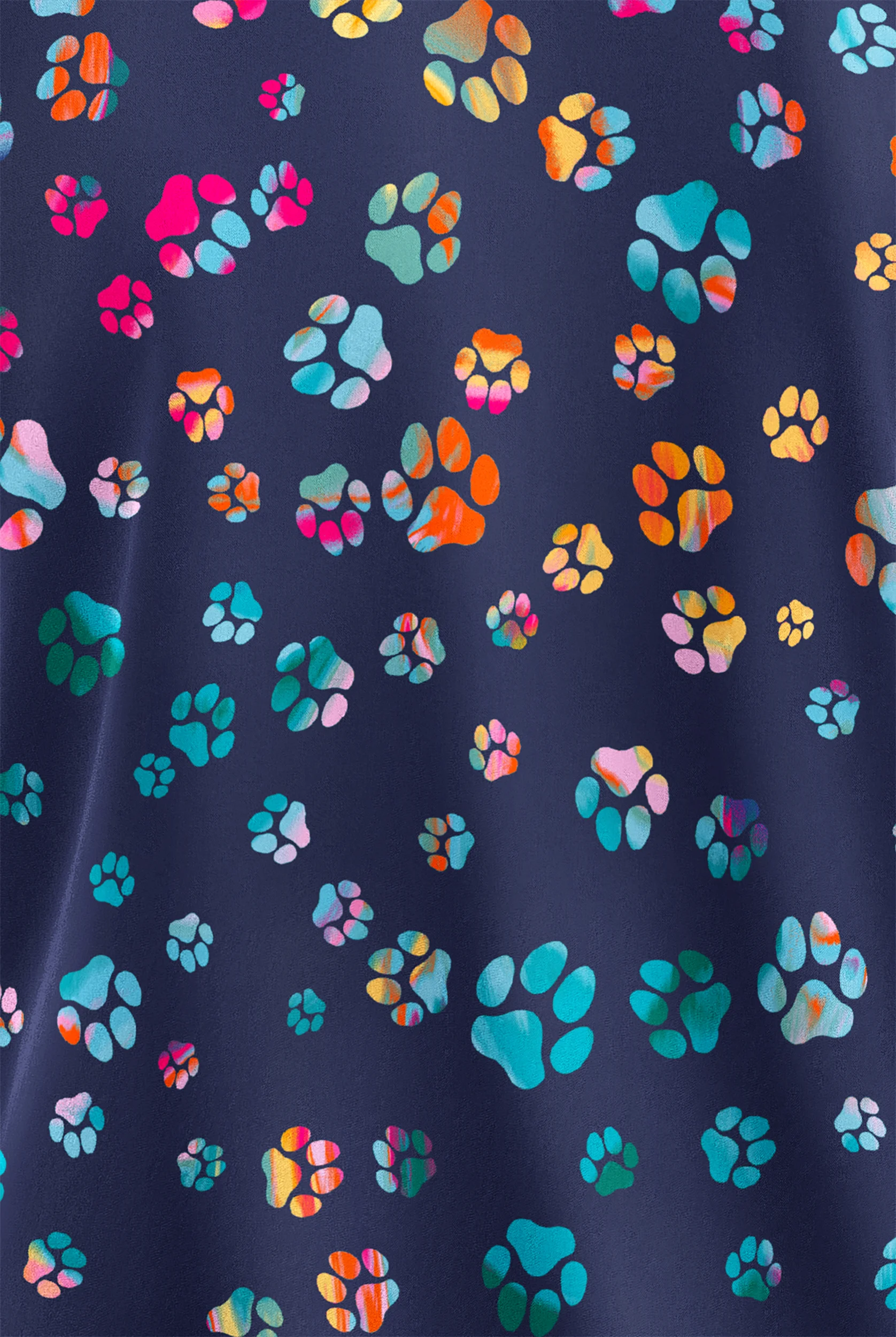 Butter-Soft STRETCH Happy Paws Navy Women's 2-Pocket V-Neck Print Scrub Top
