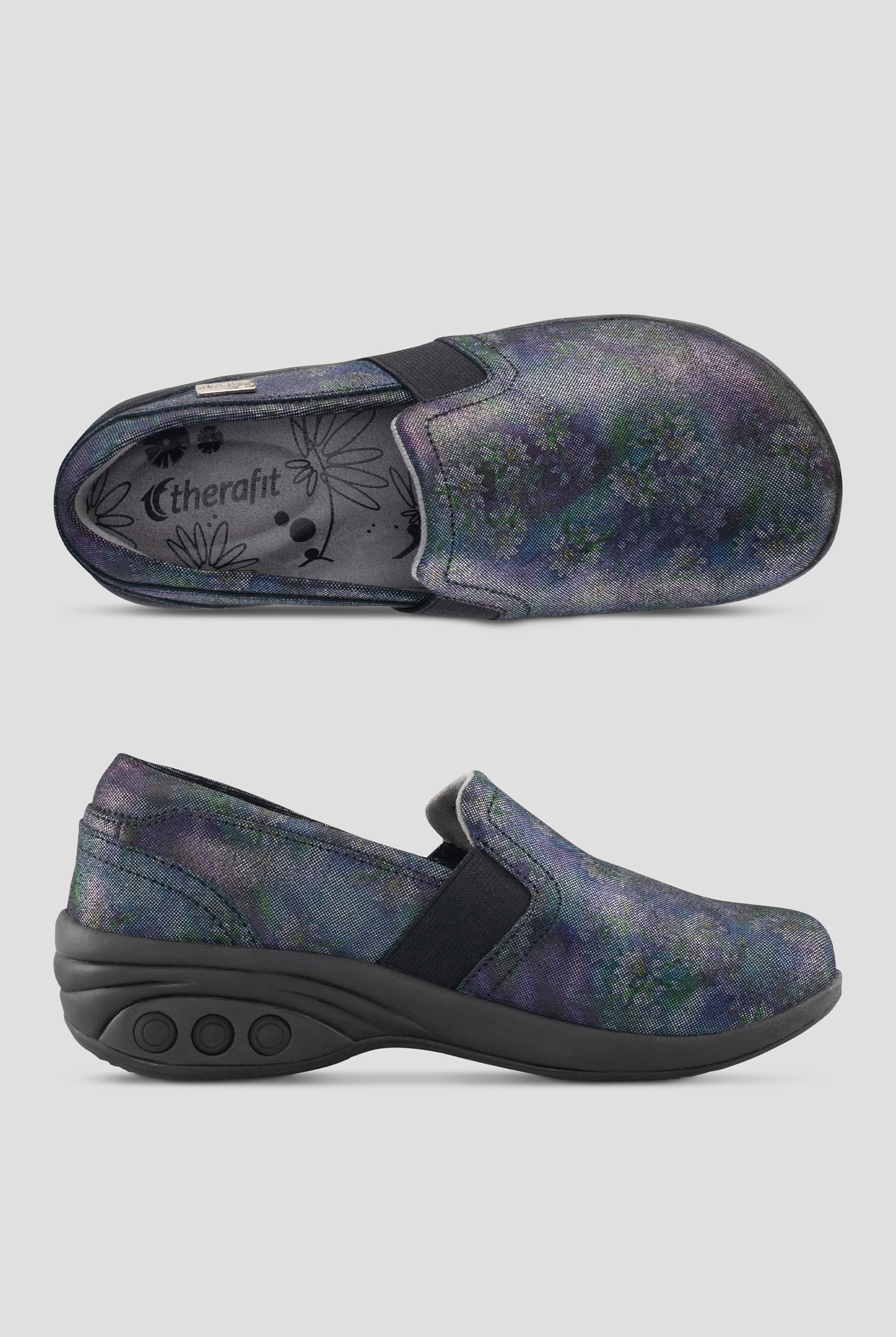 Therafit Women's Annie Haze Floral Leather Slip Resistant Slip On Shoe