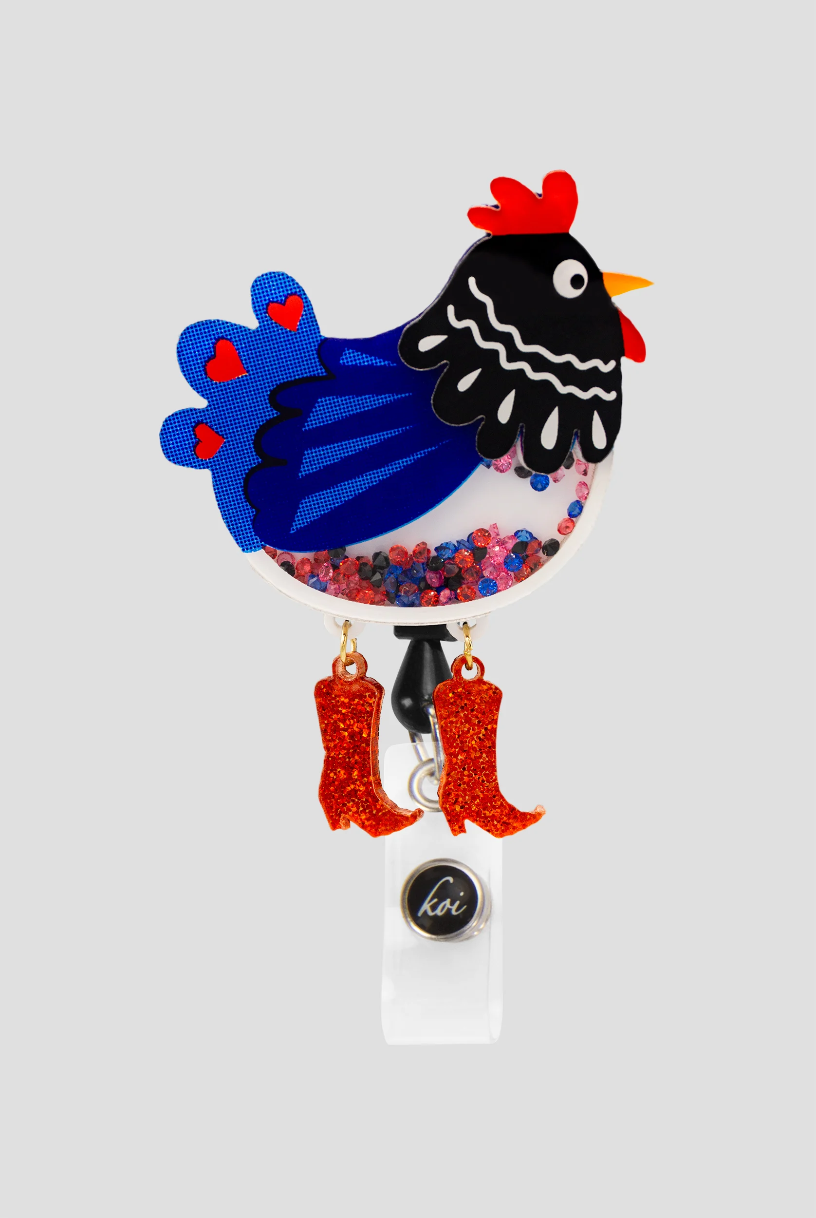 Porta credenciales koi Chicken Boots estilo sonajero