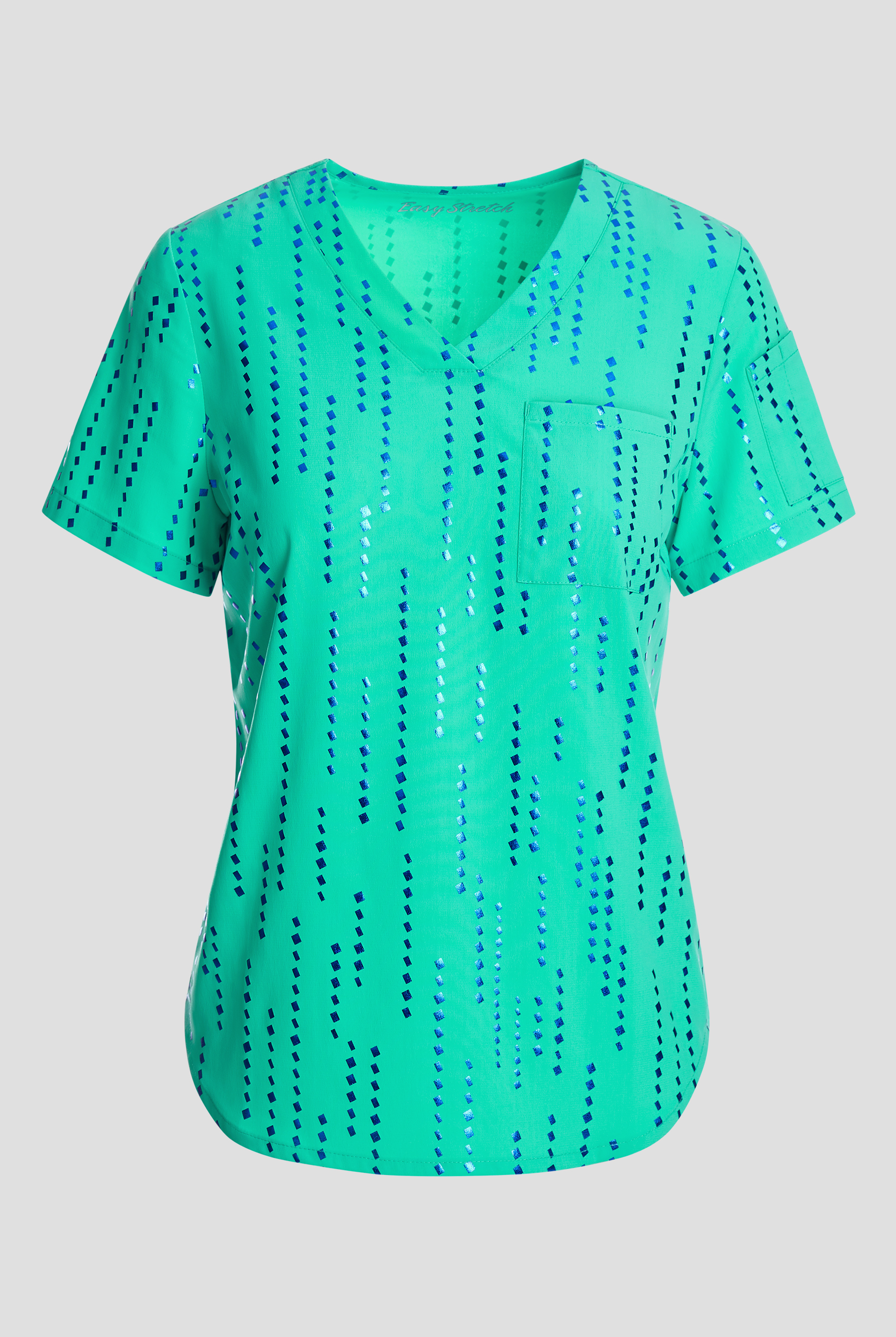 Blusa médica estampada Easy STRETCH Matrix Pixels Magnesium Pink Chloe con cuello en V para mujer