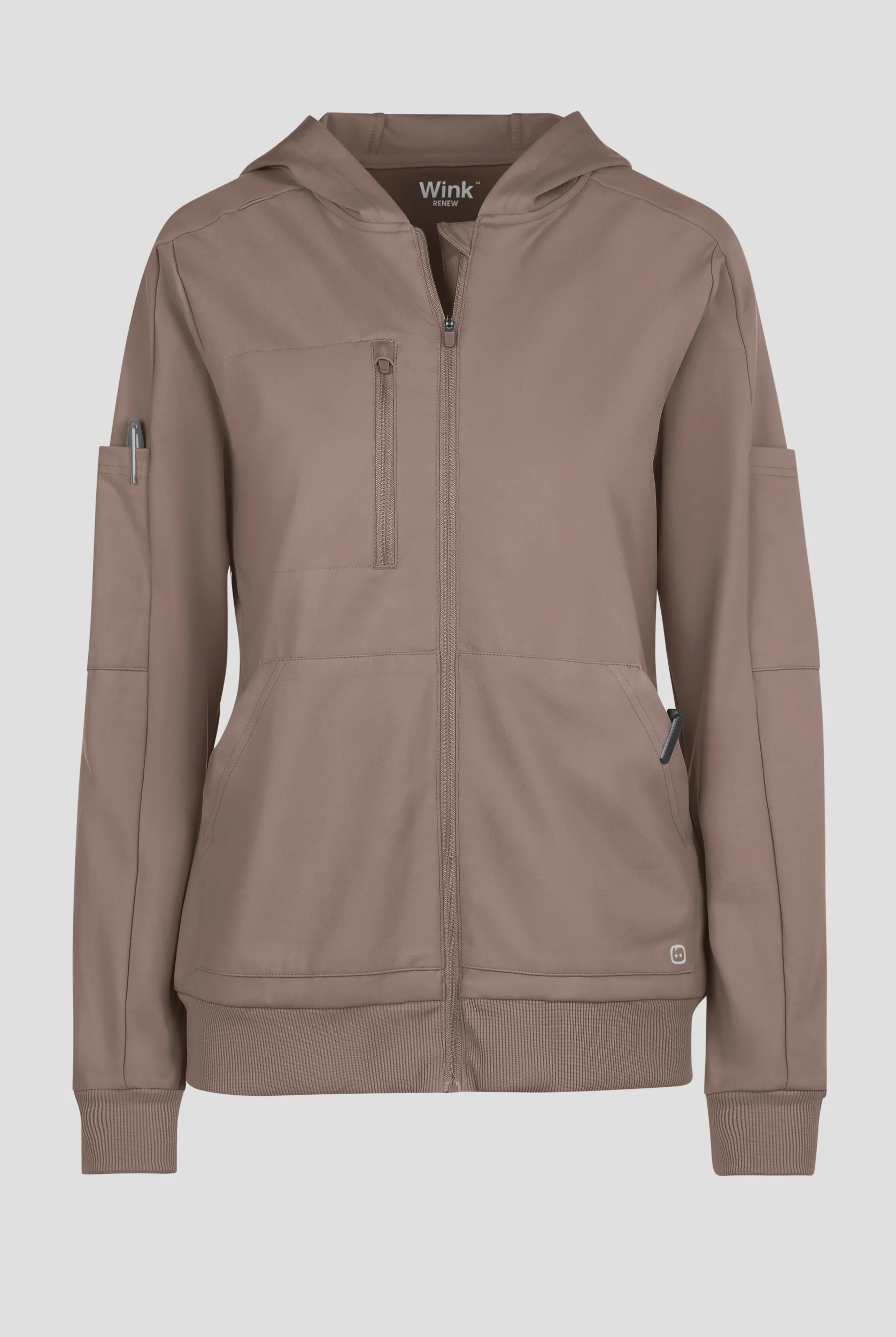 Wink Renew Knit Women's 4-Pocket STRETCH Front Zip Scrub Hoodie Jacket