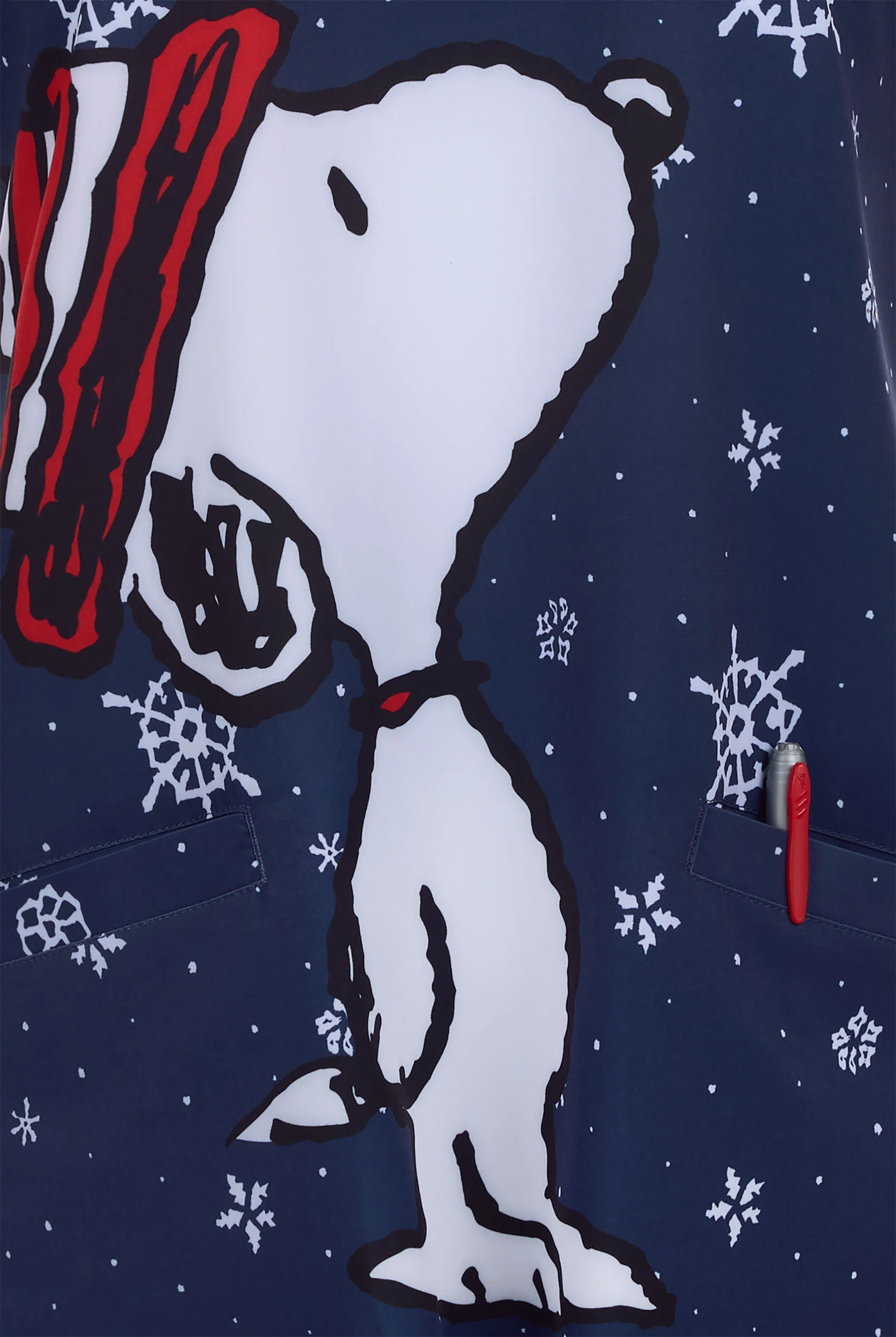 Peanuts Snoopy Christmas by Funscrubs Women's 2-Pocket STRETCH V-Neck Print Scrub Top