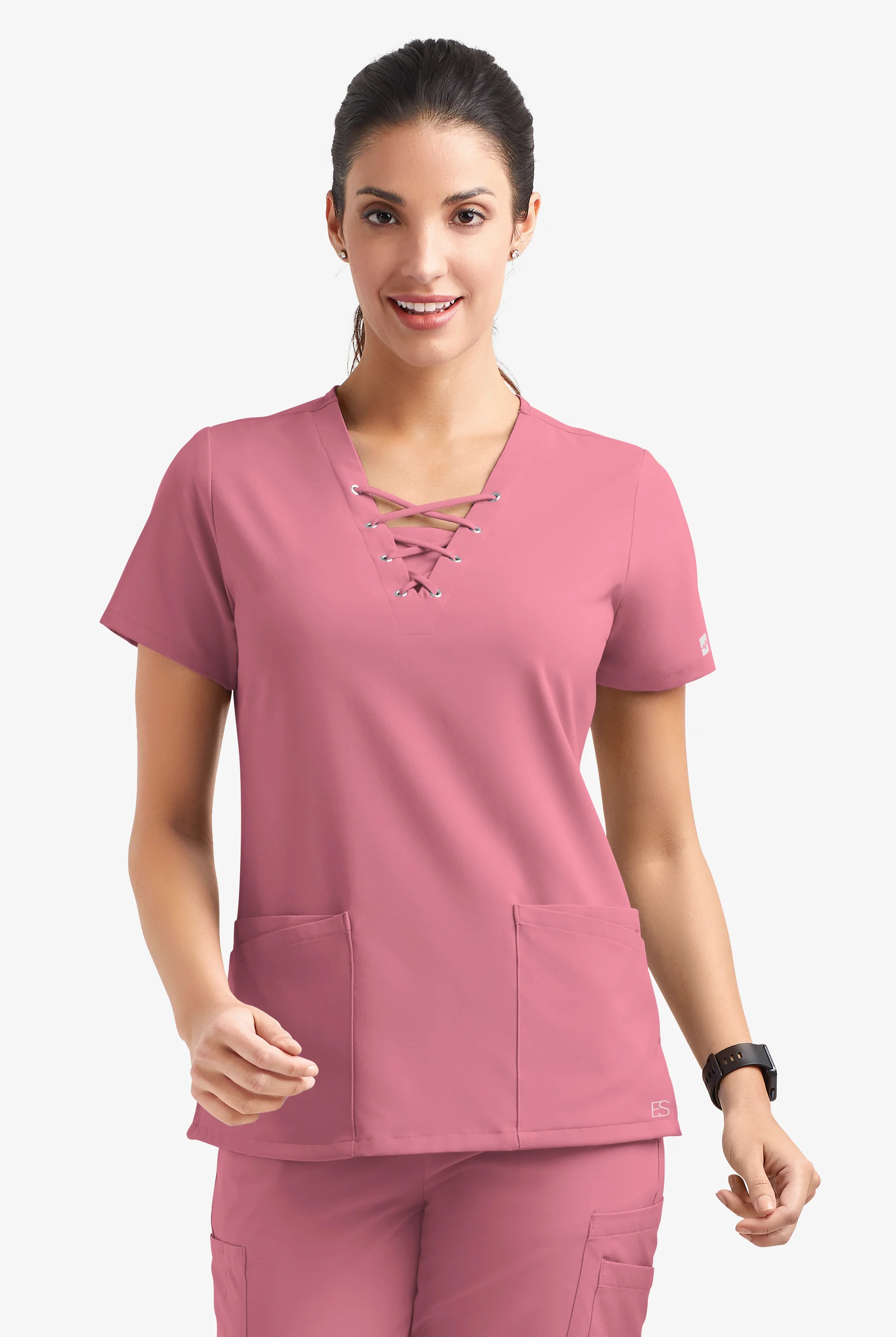 Easy STRETCH Gisele Women's 4-Pocket Lace Up V-Neck Scrub Top
