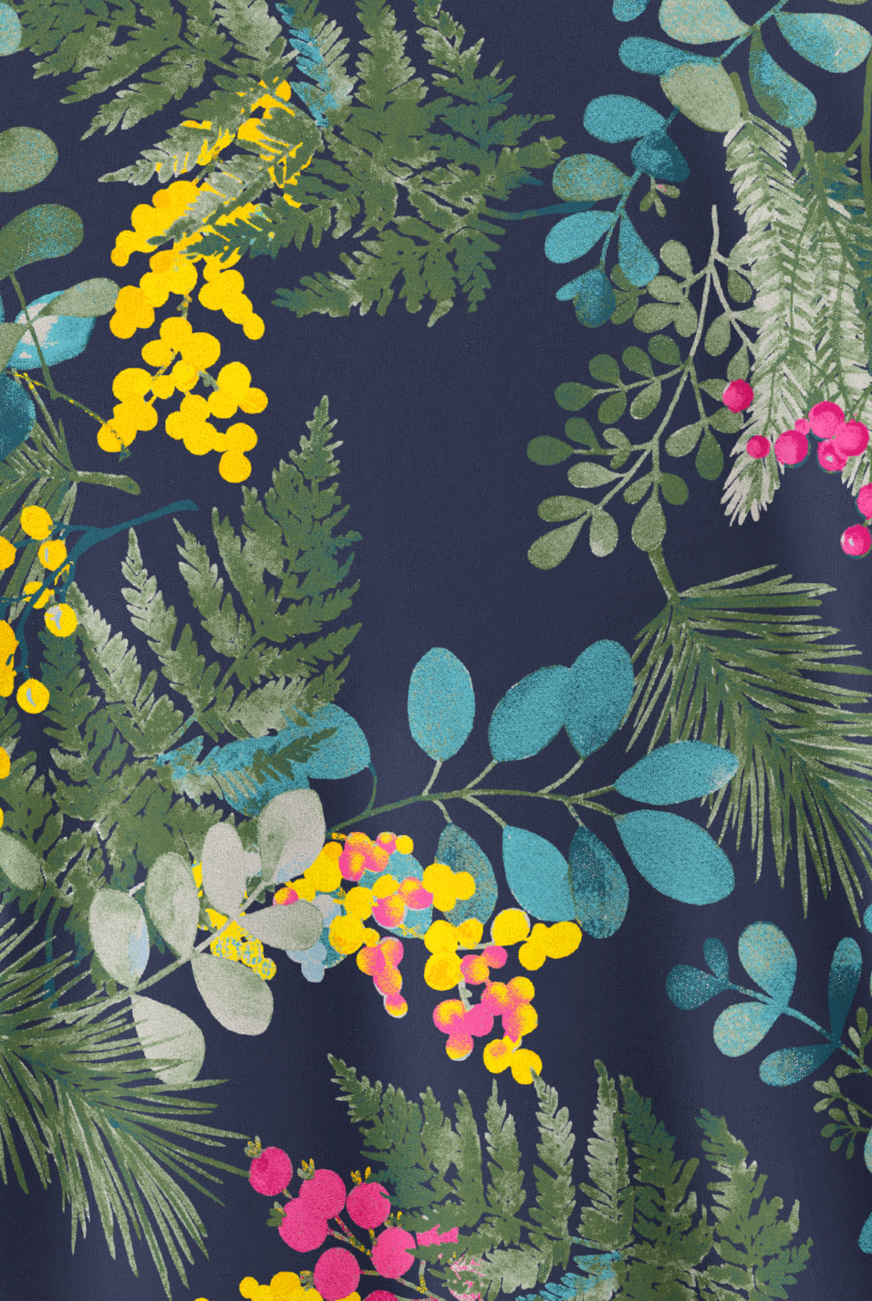 Butter-Soft STRETCH Forest Fern Navy Women's 2-Pocket V-Neck Print Scrub Top