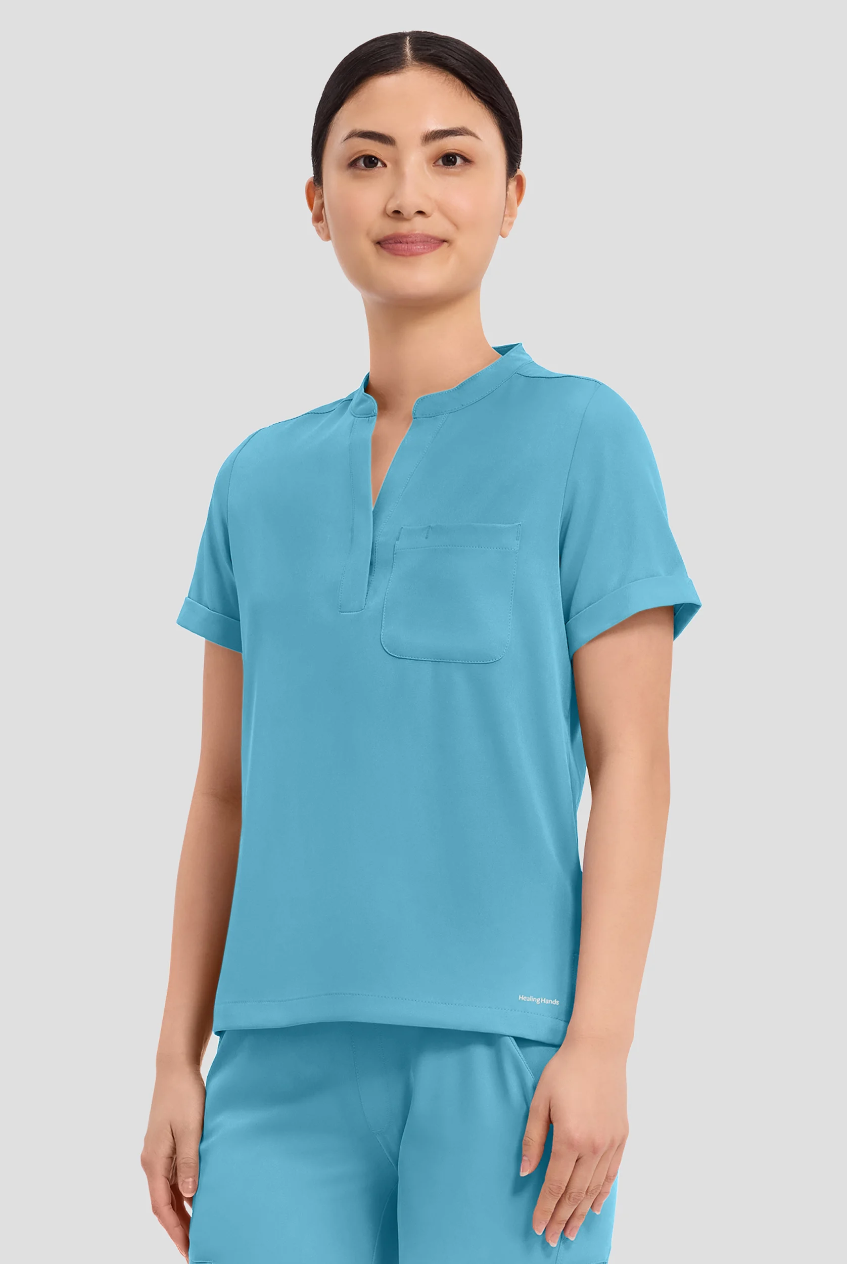 HH Works by Healing Hands Macy Women's 1-Pocket STRETCH Mandarin Collar Tuck In Scrub Top