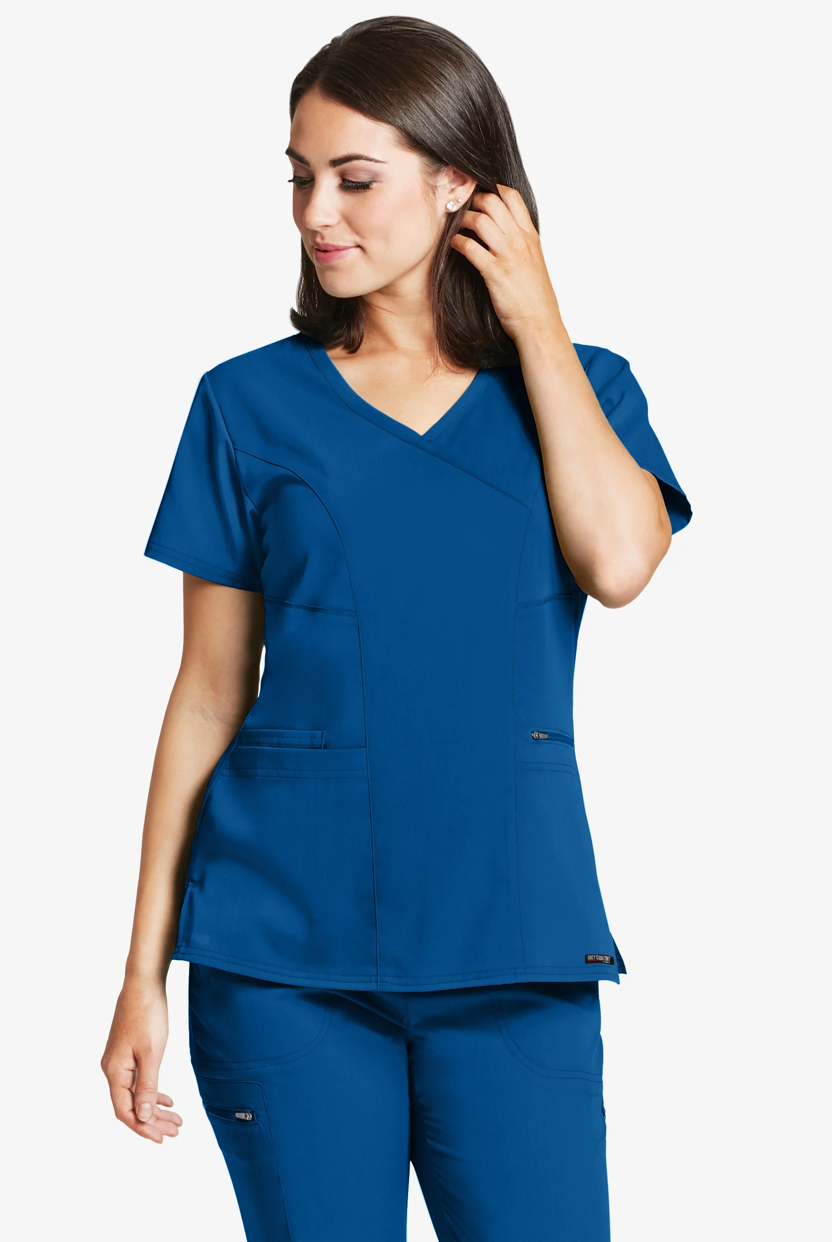 Grey's Anatomy by Barco Spandex STRETCH Kim Women's 3-Pocket Mock Wrap Scrub Top