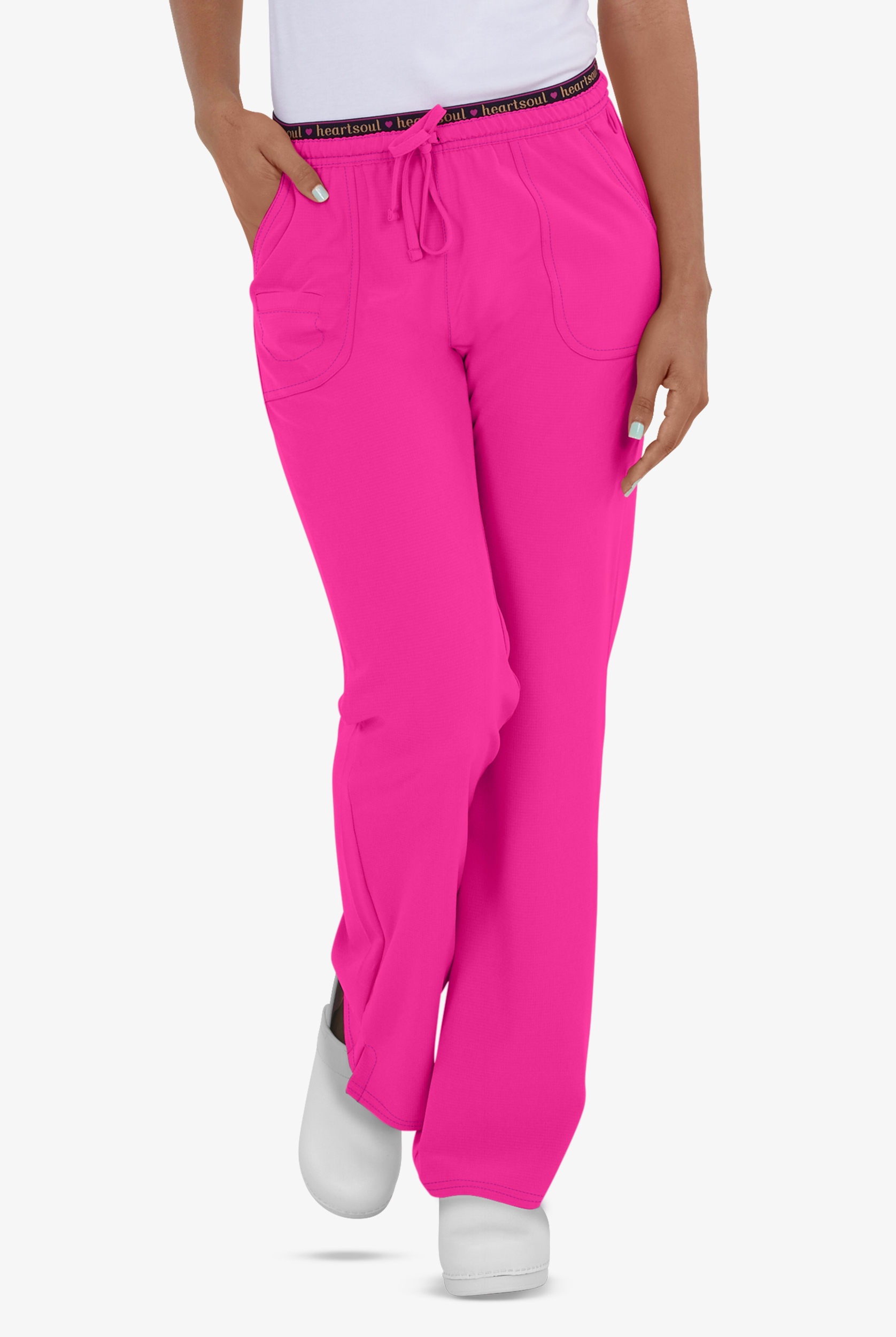 heartsoul Break On Through Heart Breaker Women's 4-Pocket STRETCH Logo Elastic Scrub Pants - Petite