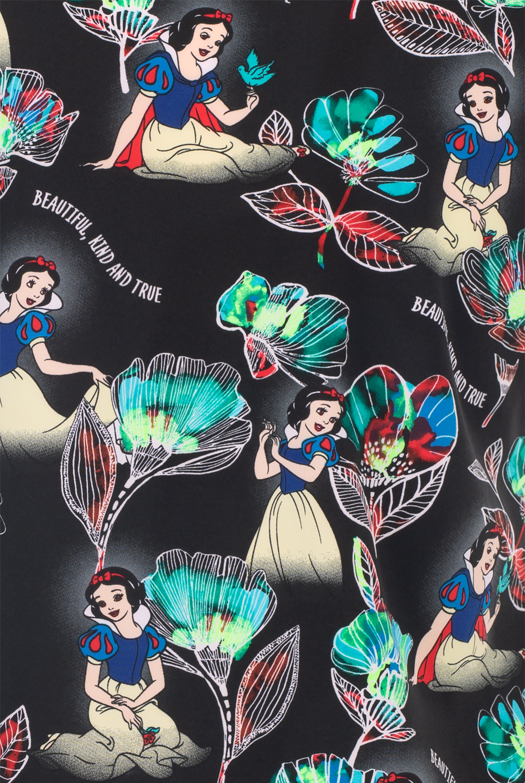 Tooniforms Disney's Snow White Kind and True Women's 2-Pocket STRETCH V-Neck Print Scrub Top