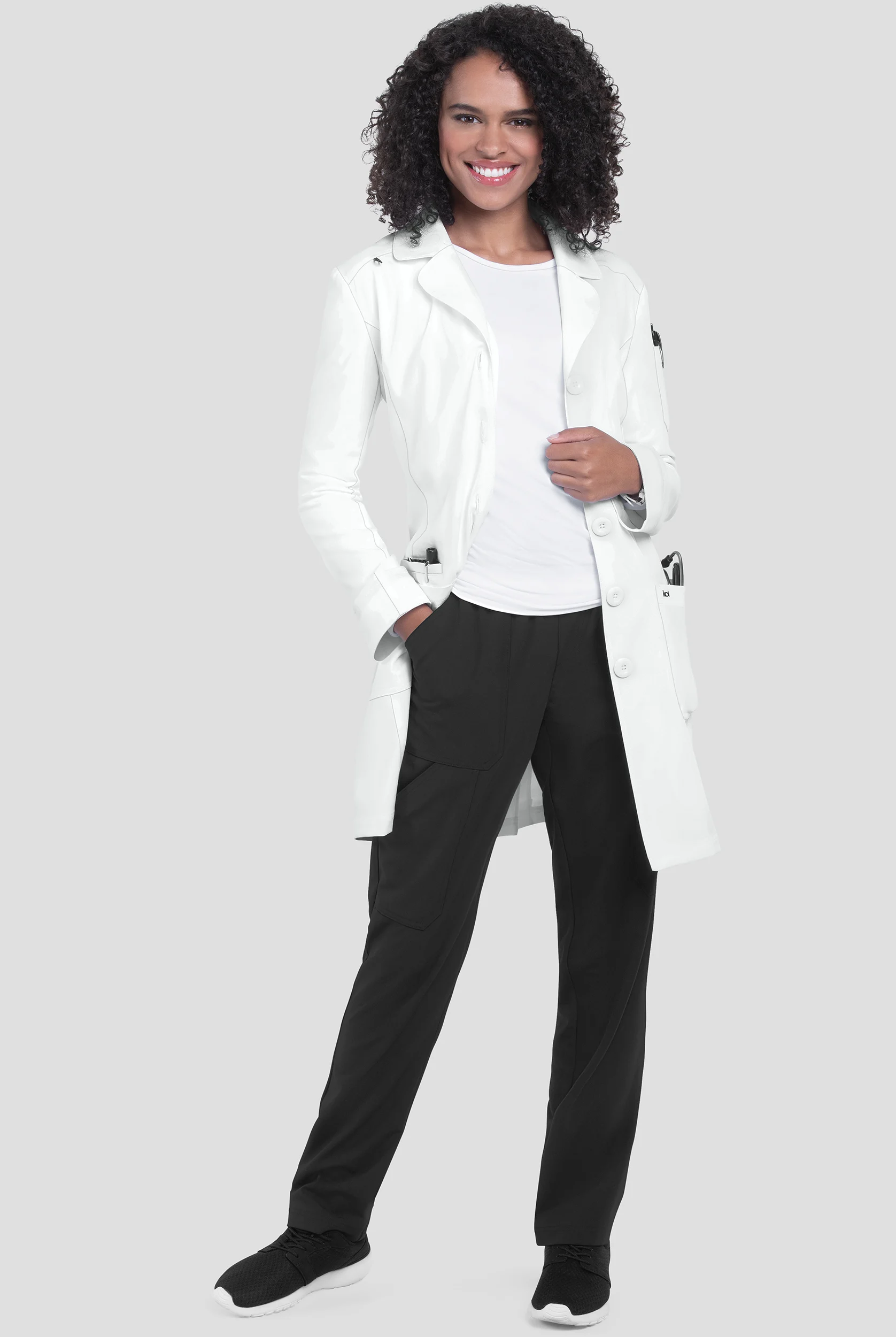 Bata de laboratorio koi Next Gen STRETCH de 35 de largo con botones y 4 bolsillos para mujer