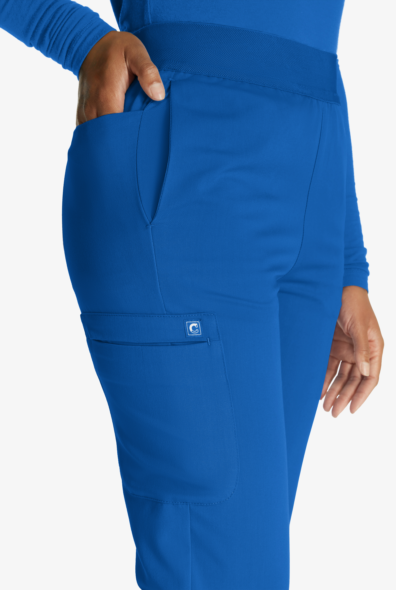 Cherokee Atmos Women's 5-Pocket STRETCH Coolmax Textured Elastic Waistband Cargo Scrub Pants