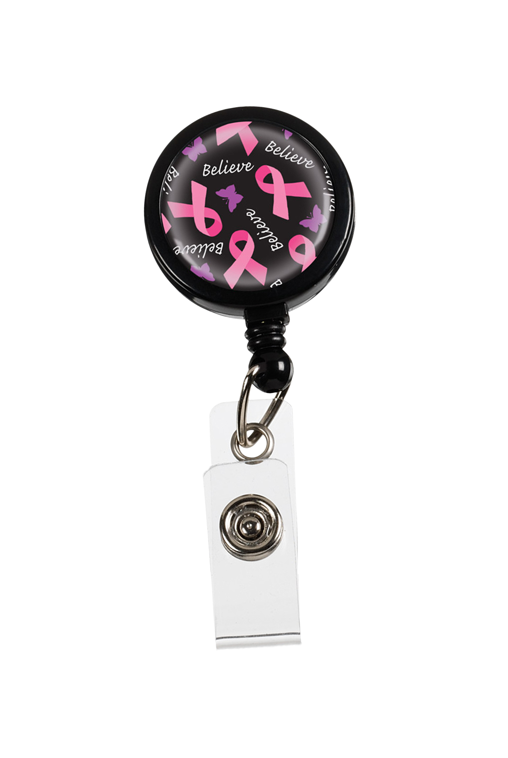 Prestige Retracteze™ Pink Ribbons and Butterflies Button Snap ID Badge Holder