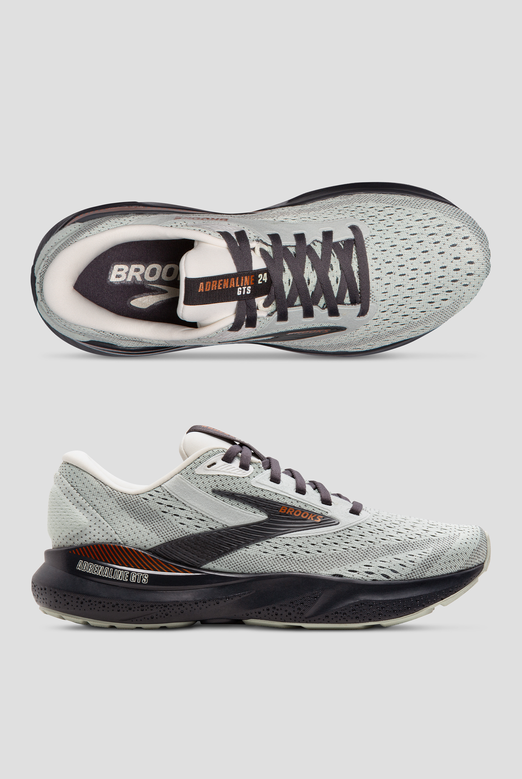 Brooks Women's Adrenaline GTS 24 Mercury/Ebony/Copper Athletic Lace Up Nursing Shoes