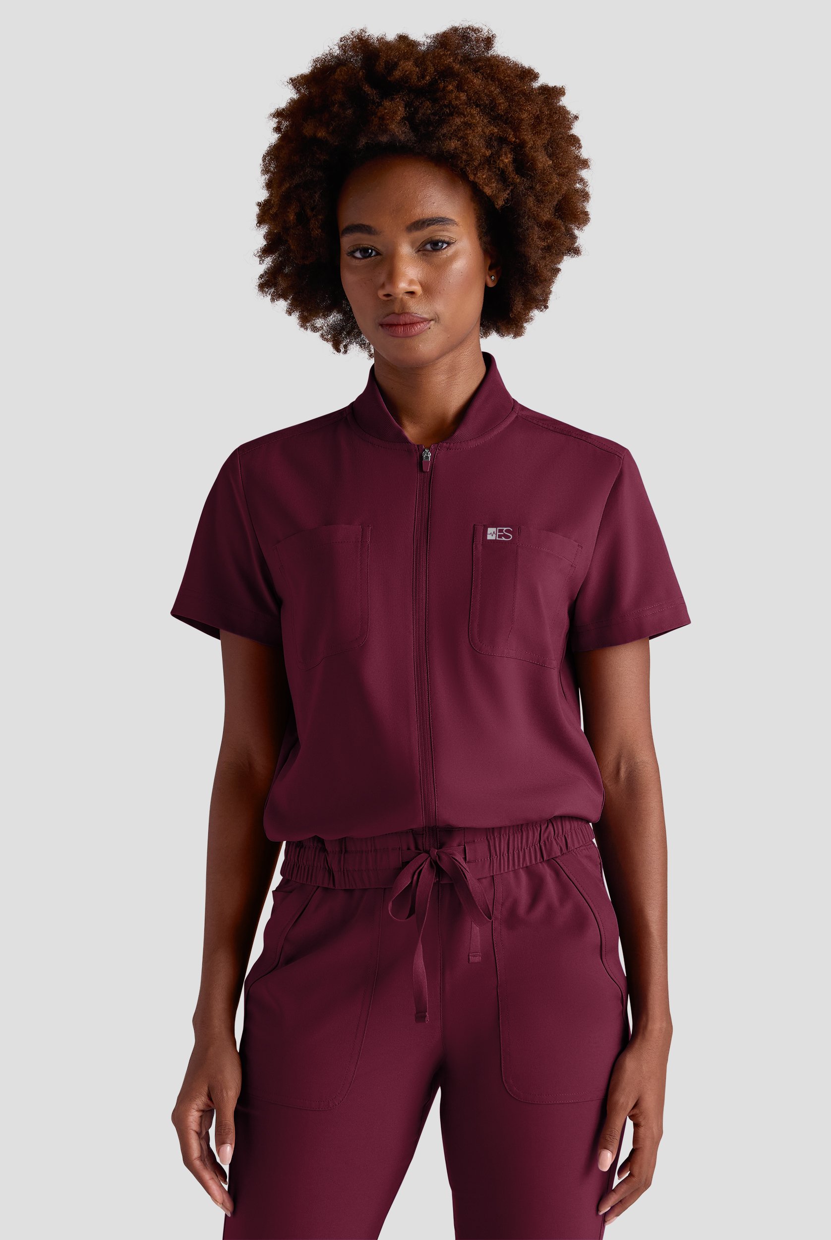 Easy STRETCH Nika Women's Zip Front Scrub Top&ndash; 2-Piece Jumpsuit Top