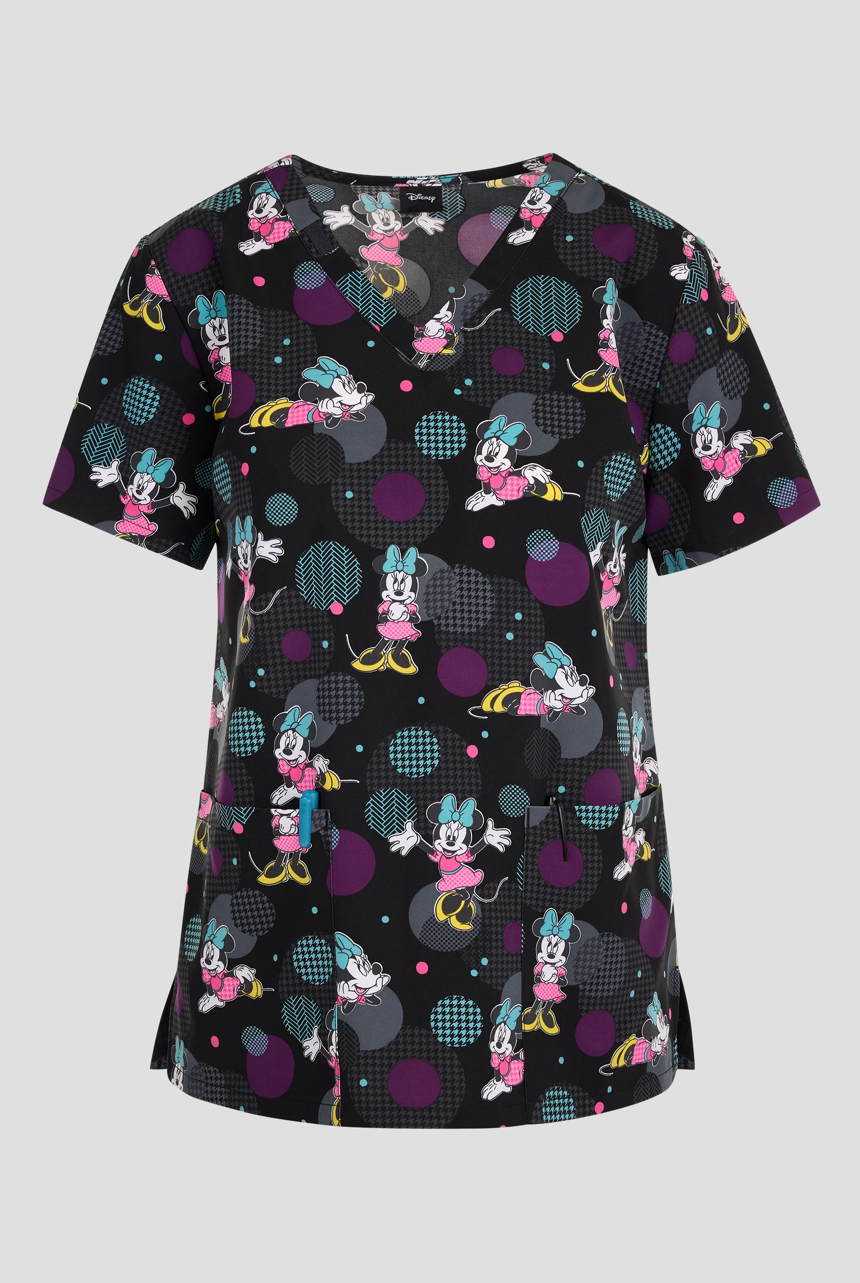 Tooniforms Disney's Weave Your Dream Women's 2-Pocket STRETCH V-Neck Print Scrub Top