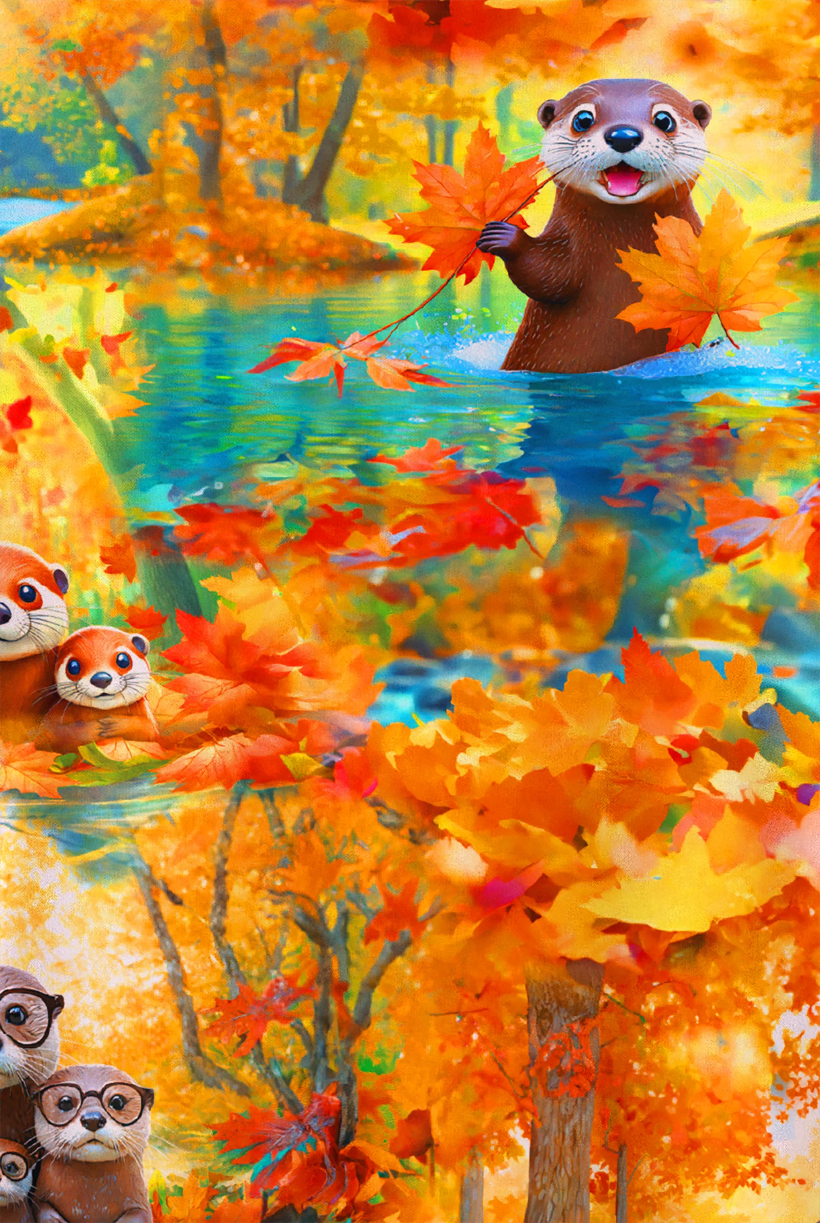 Butter-Soft STRETCH Otter Fall French Roast Women's 2-Pocket V-Neck Print Scrub Top