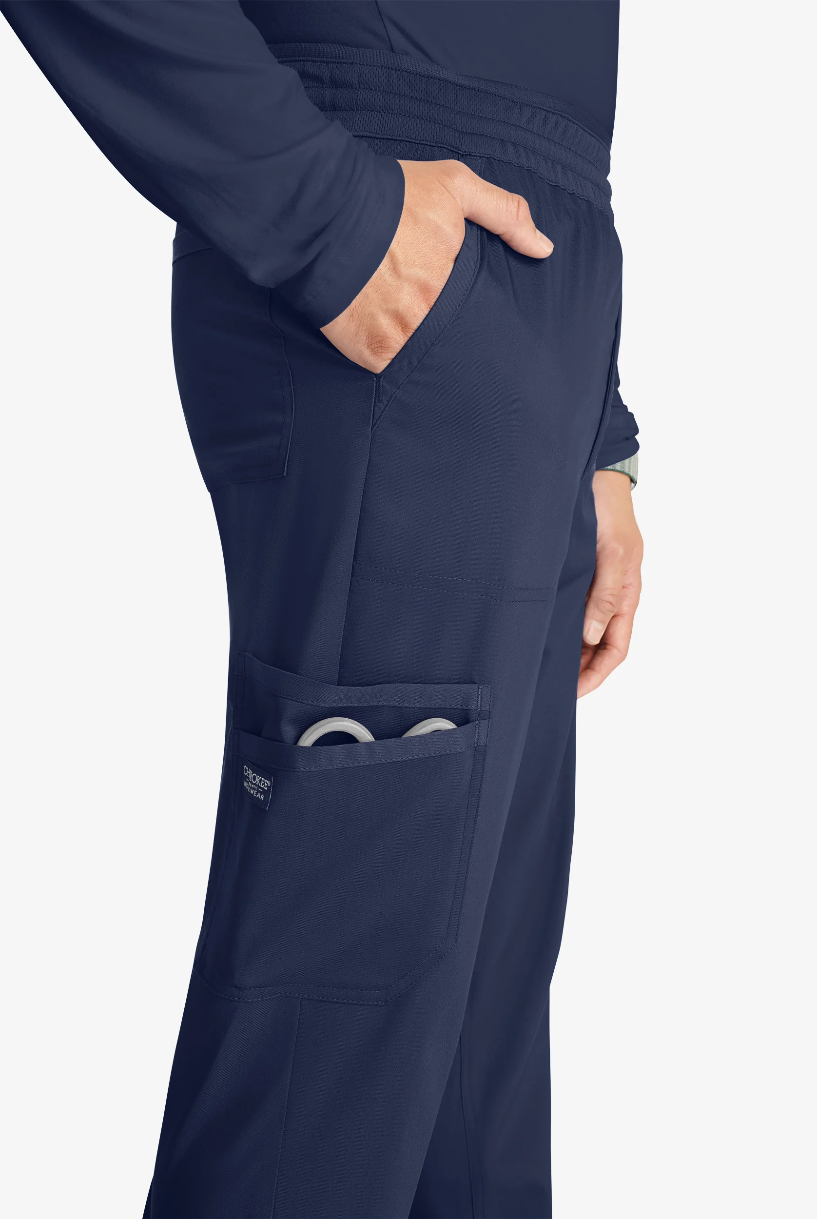 Cherokee Workwear Revolution Men's 5-Pocket STRETCH Mesh Waistband Cargo Jogger Scrub Pants - Short