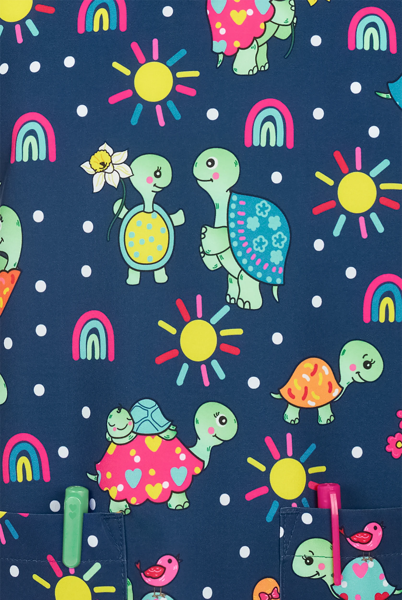 Zavate Ava Therese Chillin' Turtles Women's 2-Pocket STRETCH V-Neck Print Scrub Top