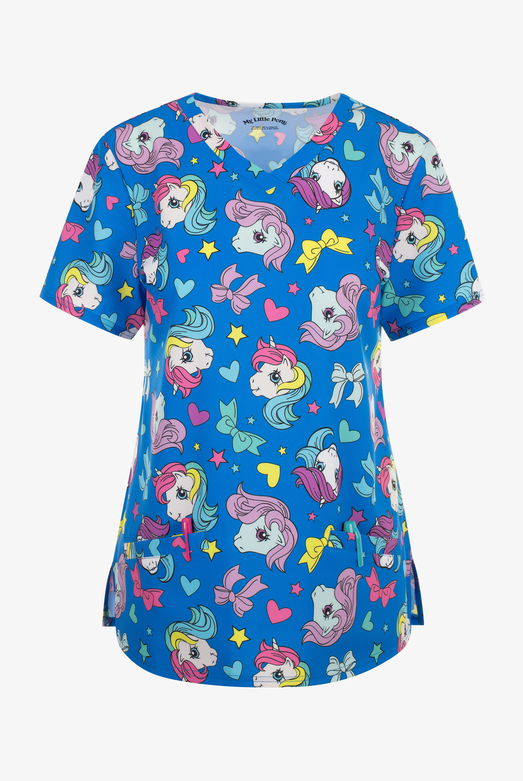 My Little Pony Hearts by Funscrubs Women's 2-Pocket STRETCH V-Neck Print Scrub Top