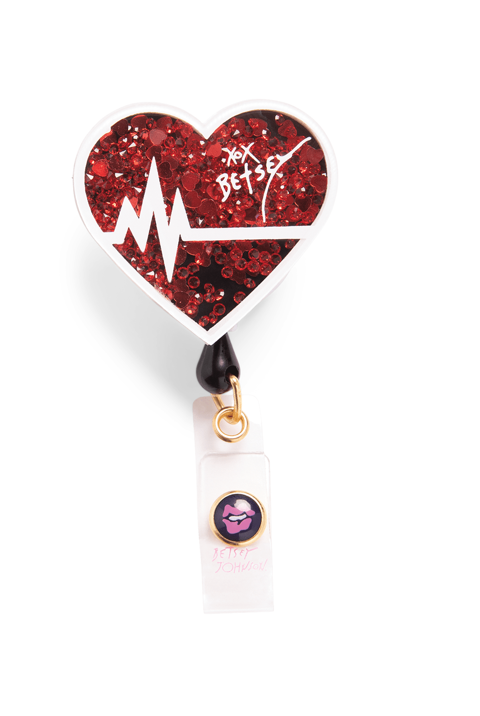 Betsey Johnson EKG Heart Button-Snap Retractable ID Badge Holder